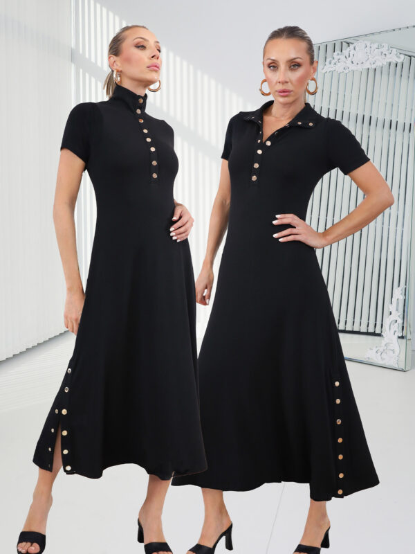 Siyah Çıtçıt Kısa Kol Alora Elbise