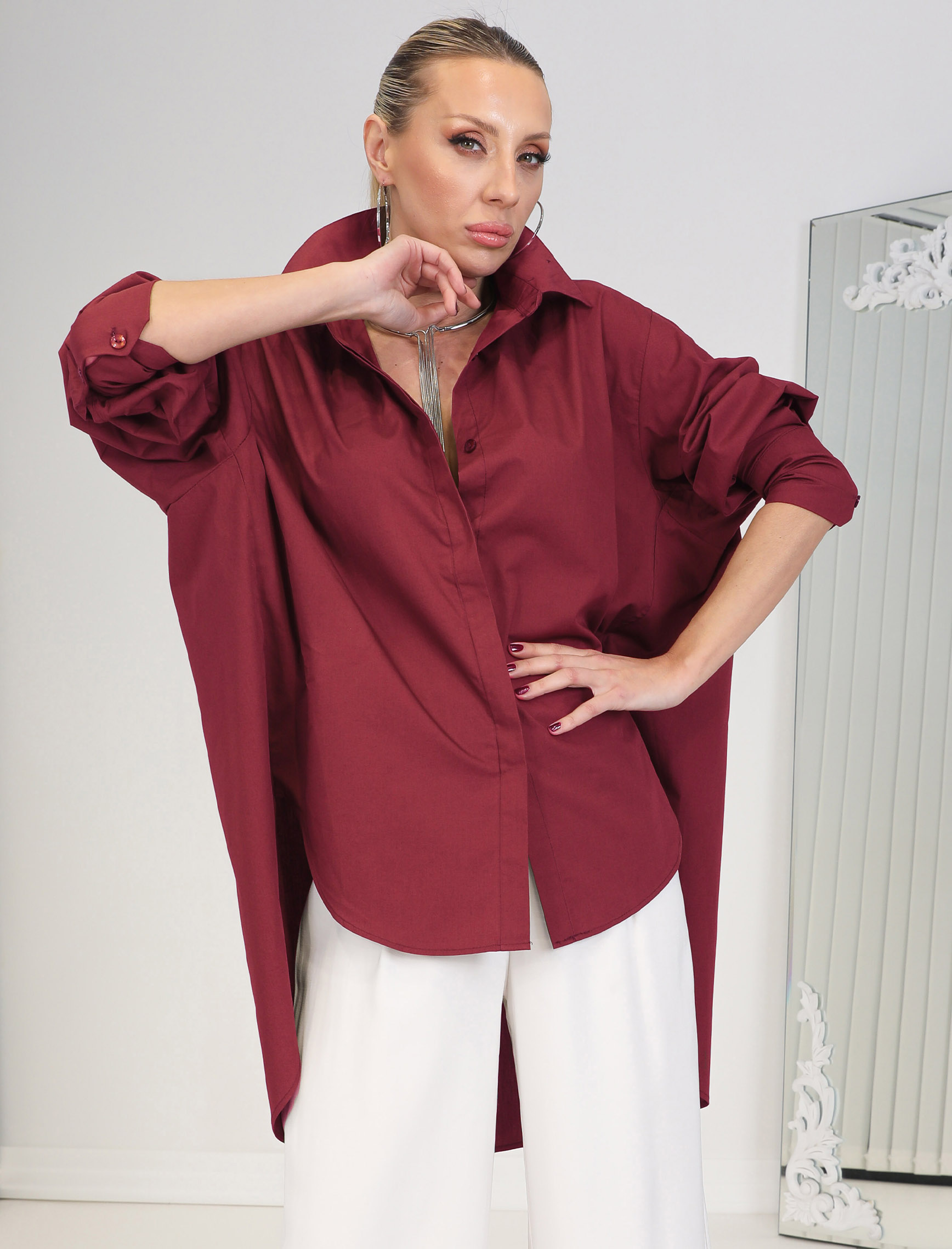 Bordo Verona Oversize Gömlek - Görsel 4