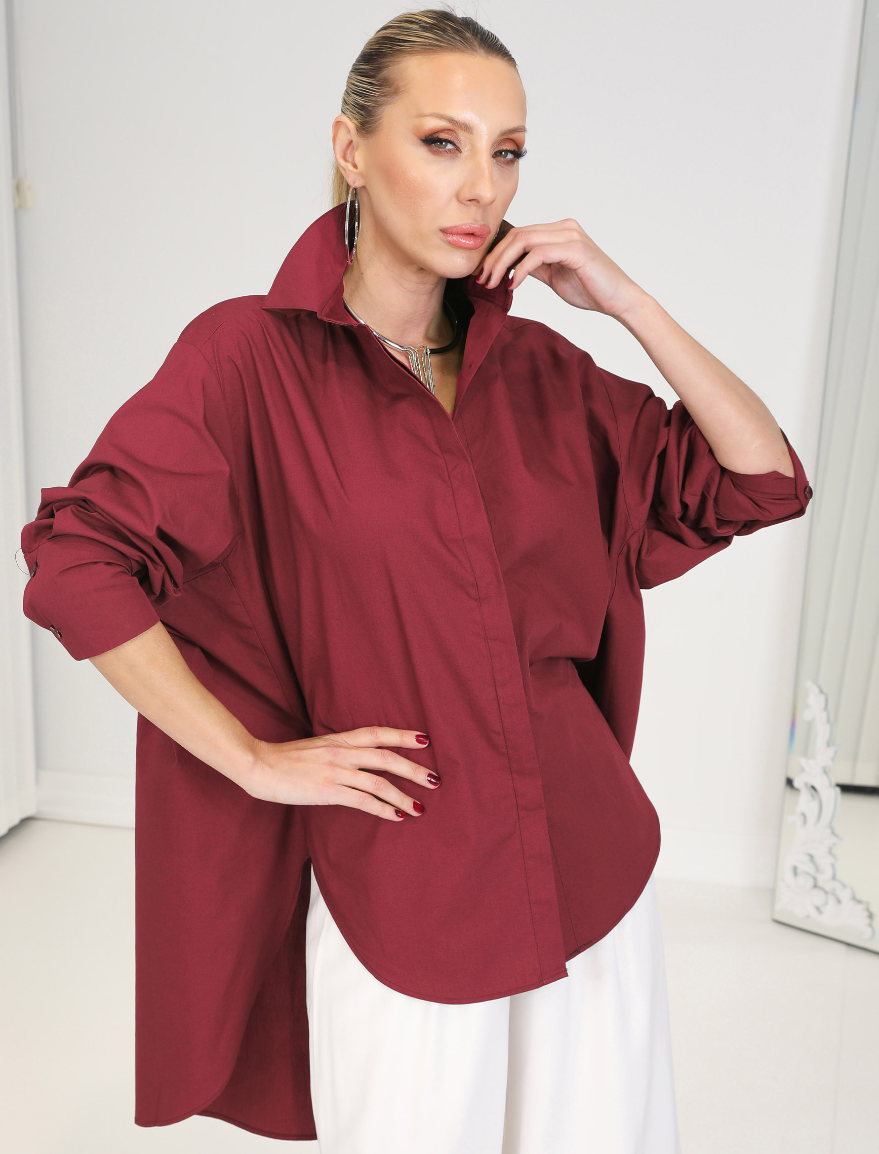 Bordo Verona Oversize Gömlek - Görsel 5