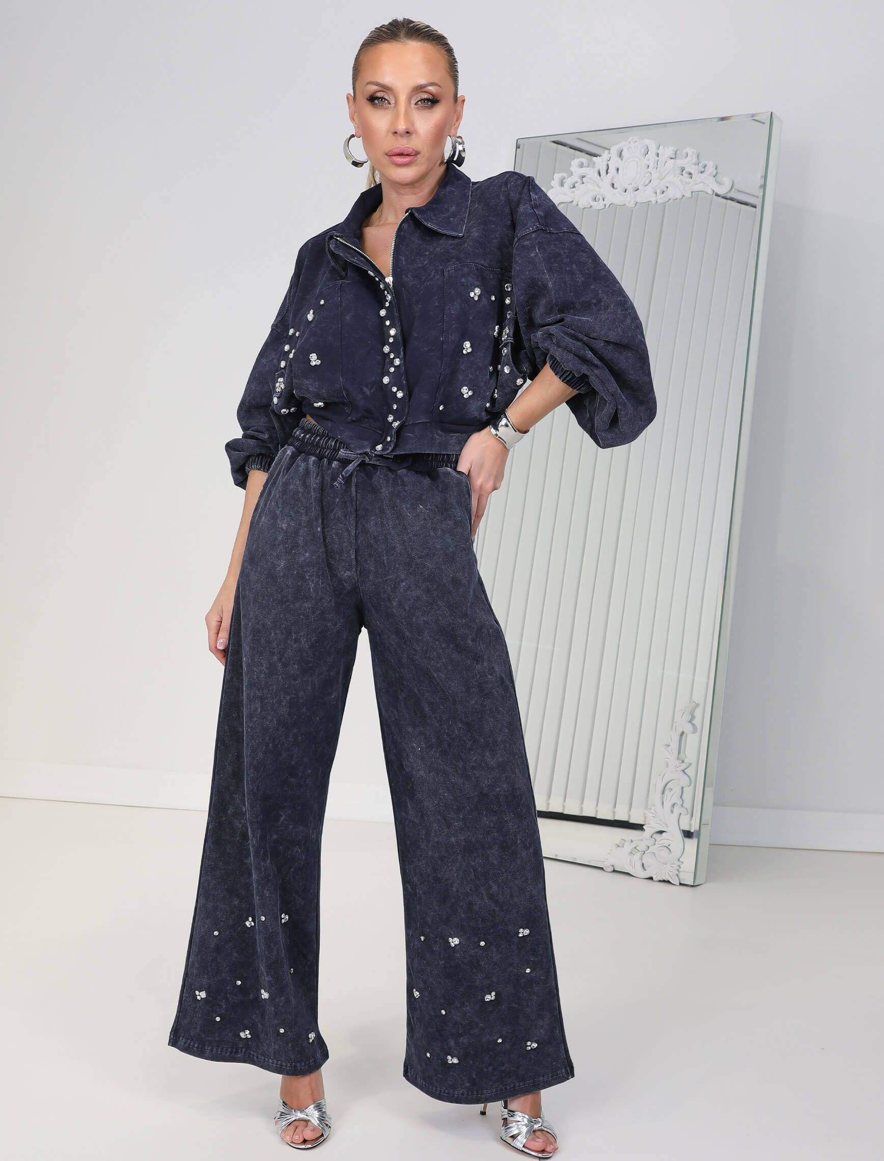 Lacivert Yıkama Taşlı Daria Takım