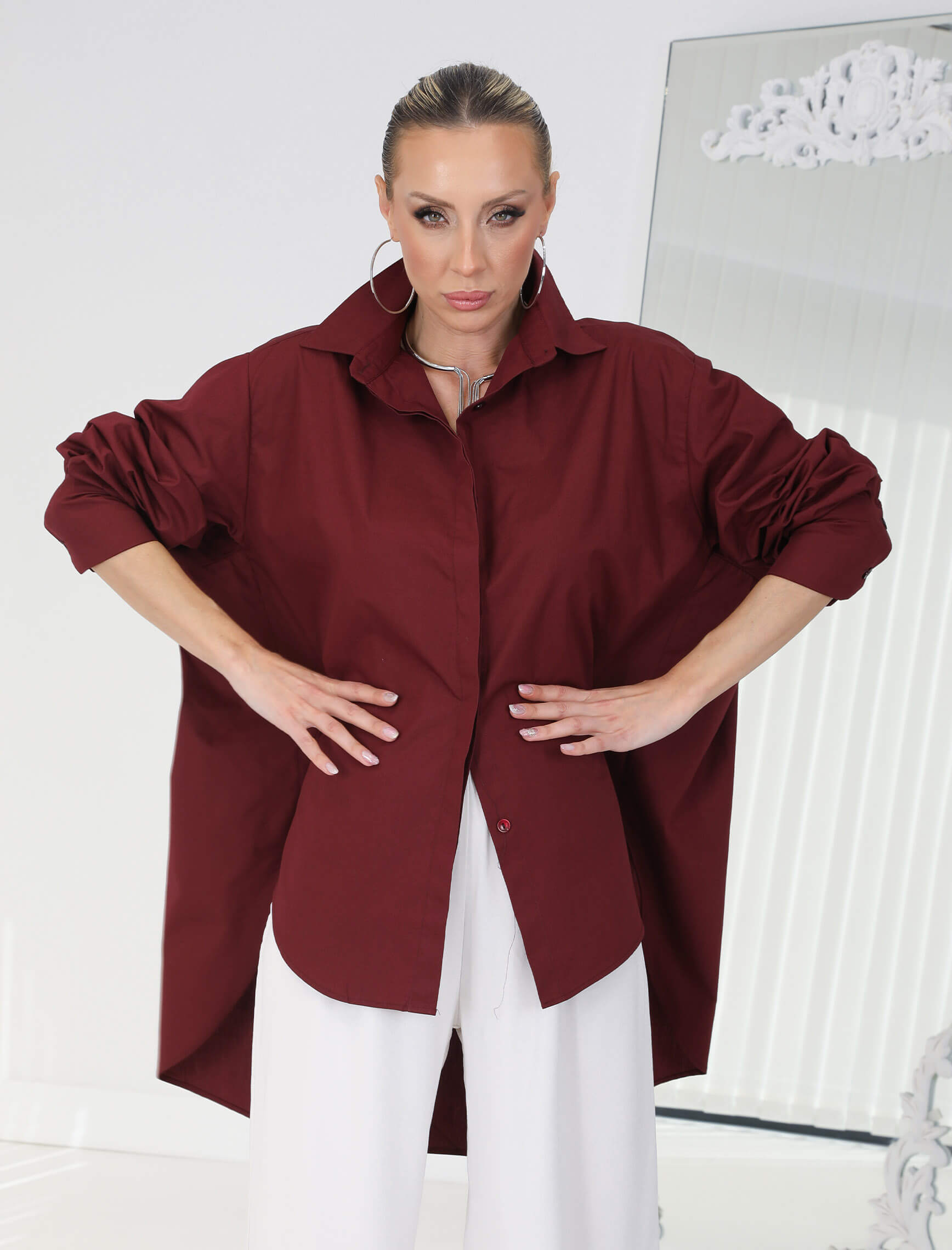 Bordo Verona Oversize Gömlek - Görsel 4