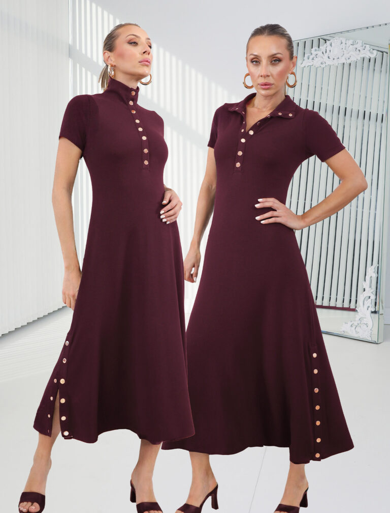 Mürdüm Çıtçıt Kısa Kol Alora Elbise