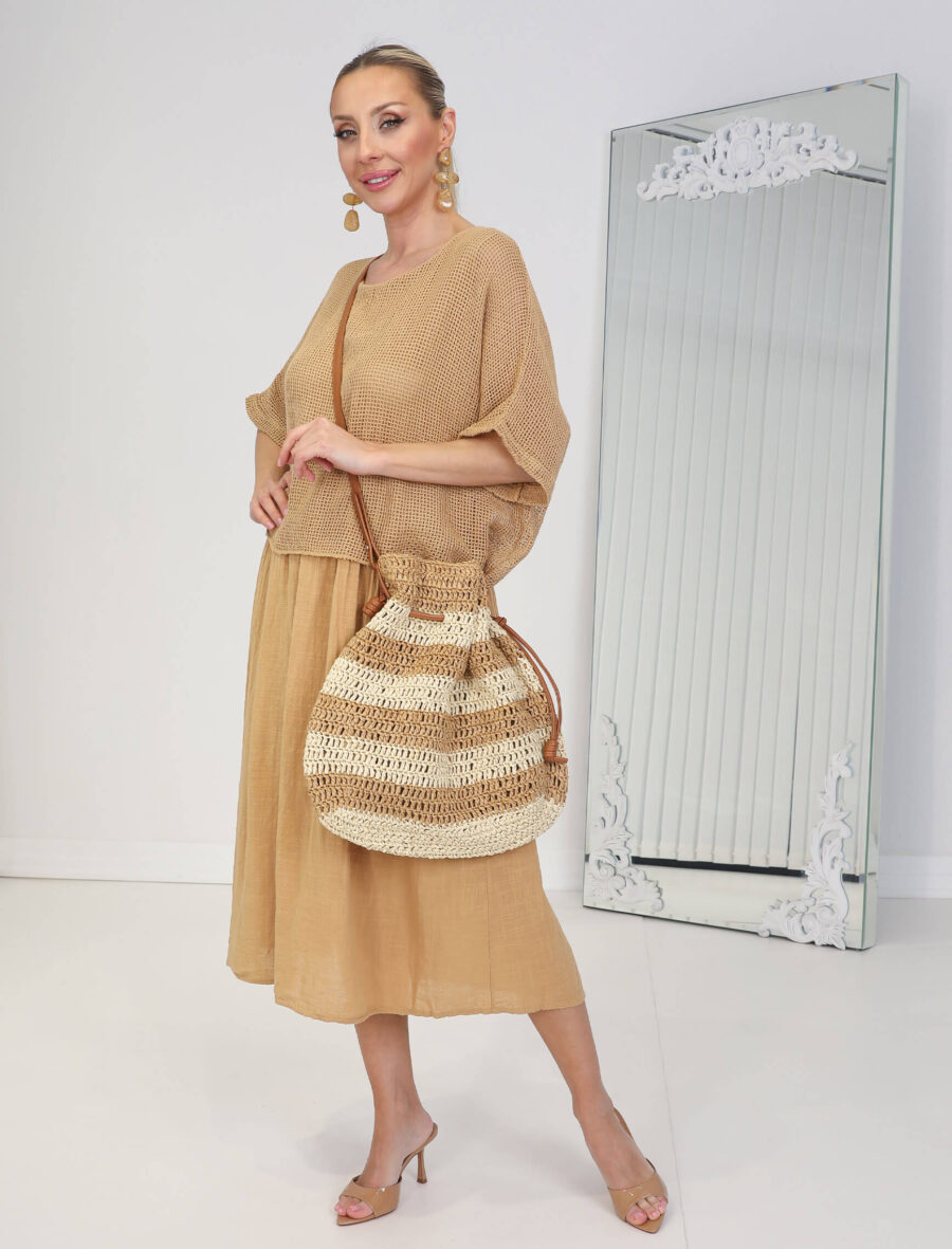 Cappuccino File Linen Elbise