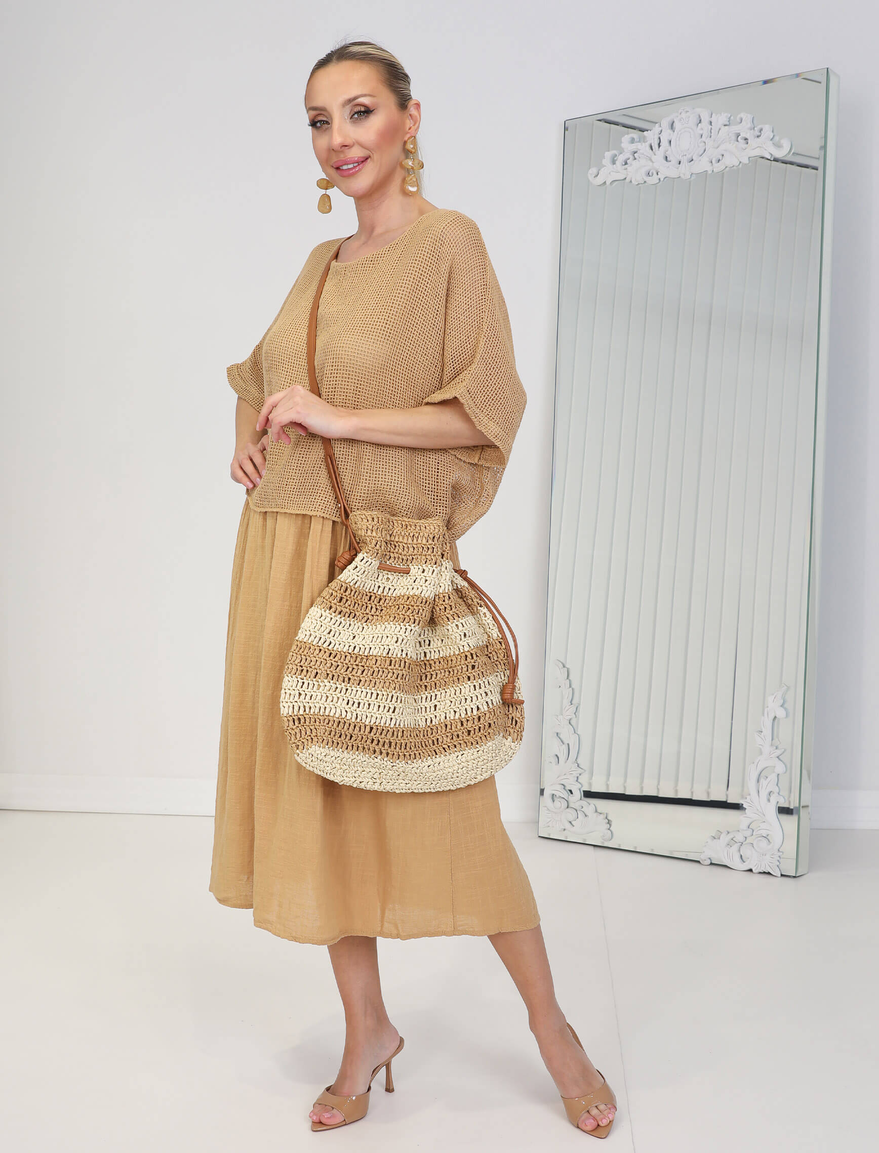 Cappuccino File Linen Elbise