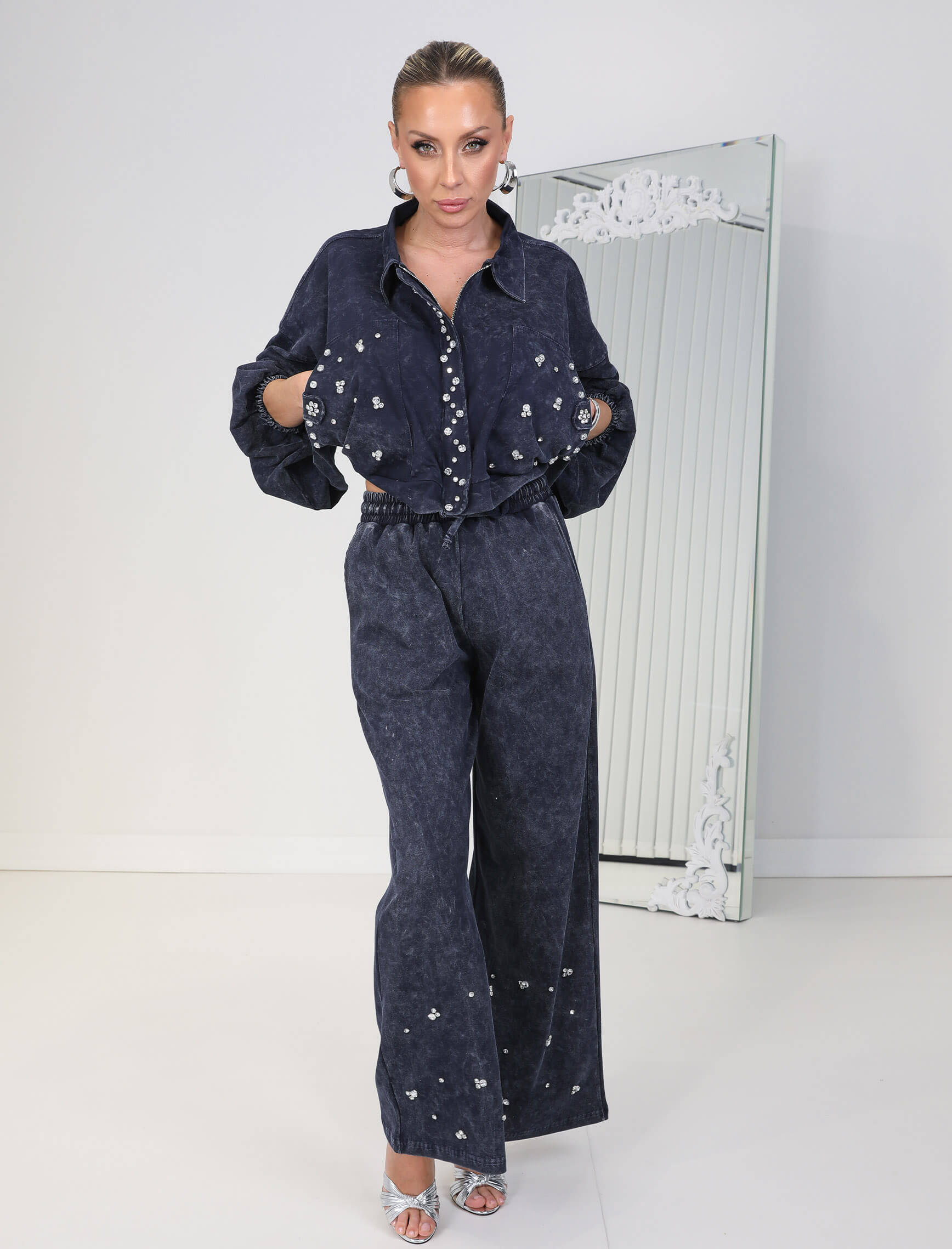 Lacivert Yıkama Taşlı Daria Takım - Görsel 5