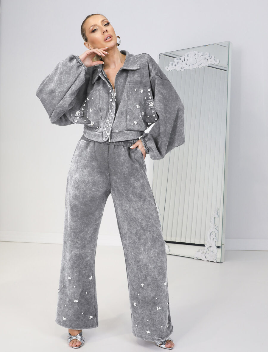 Açık Gri Yıkama Taşlı Daria Takım