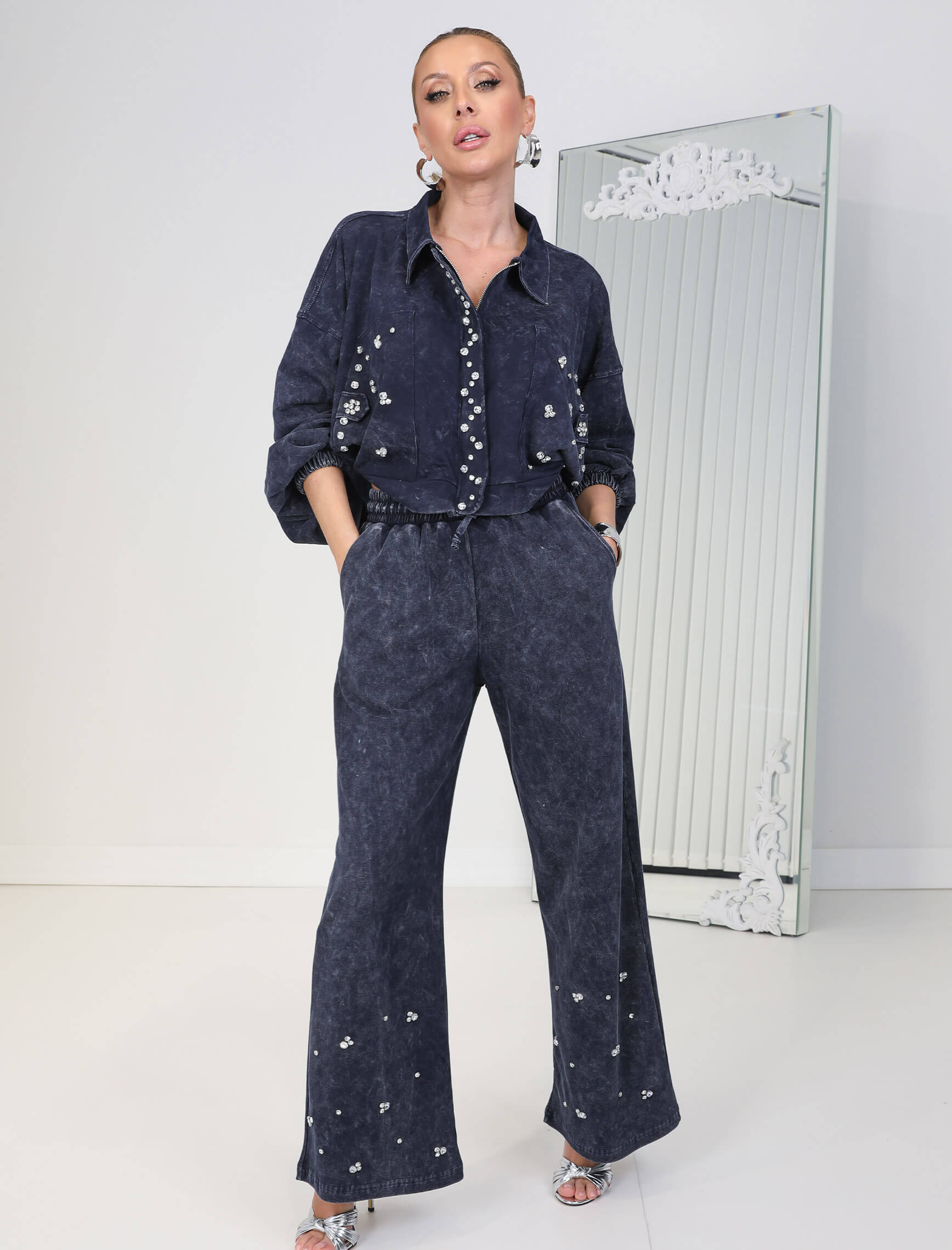 Lacivert Yıkama Taşlı Daria Takım - Görsel 4