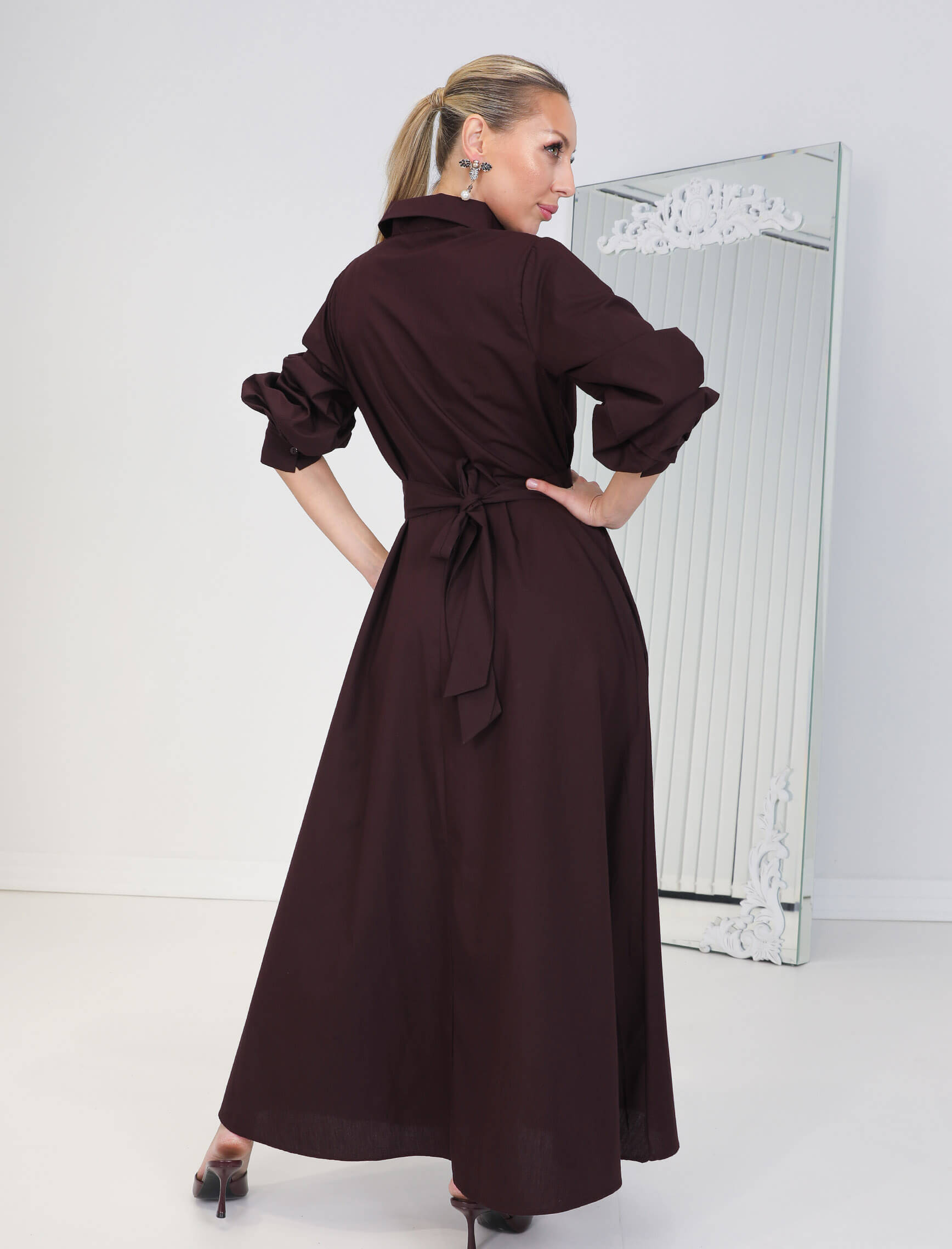 Mürdüm Nakışlı Fiorette Elbise - Görsel 5