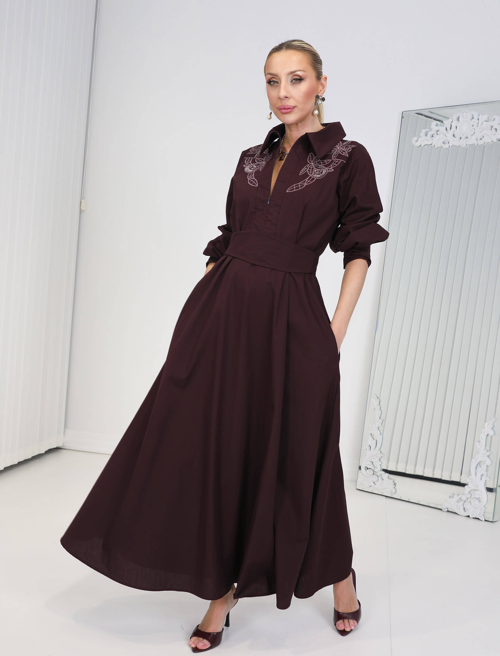 Mürdüm Nakışlı Fiorette Elbise - Görsel 4