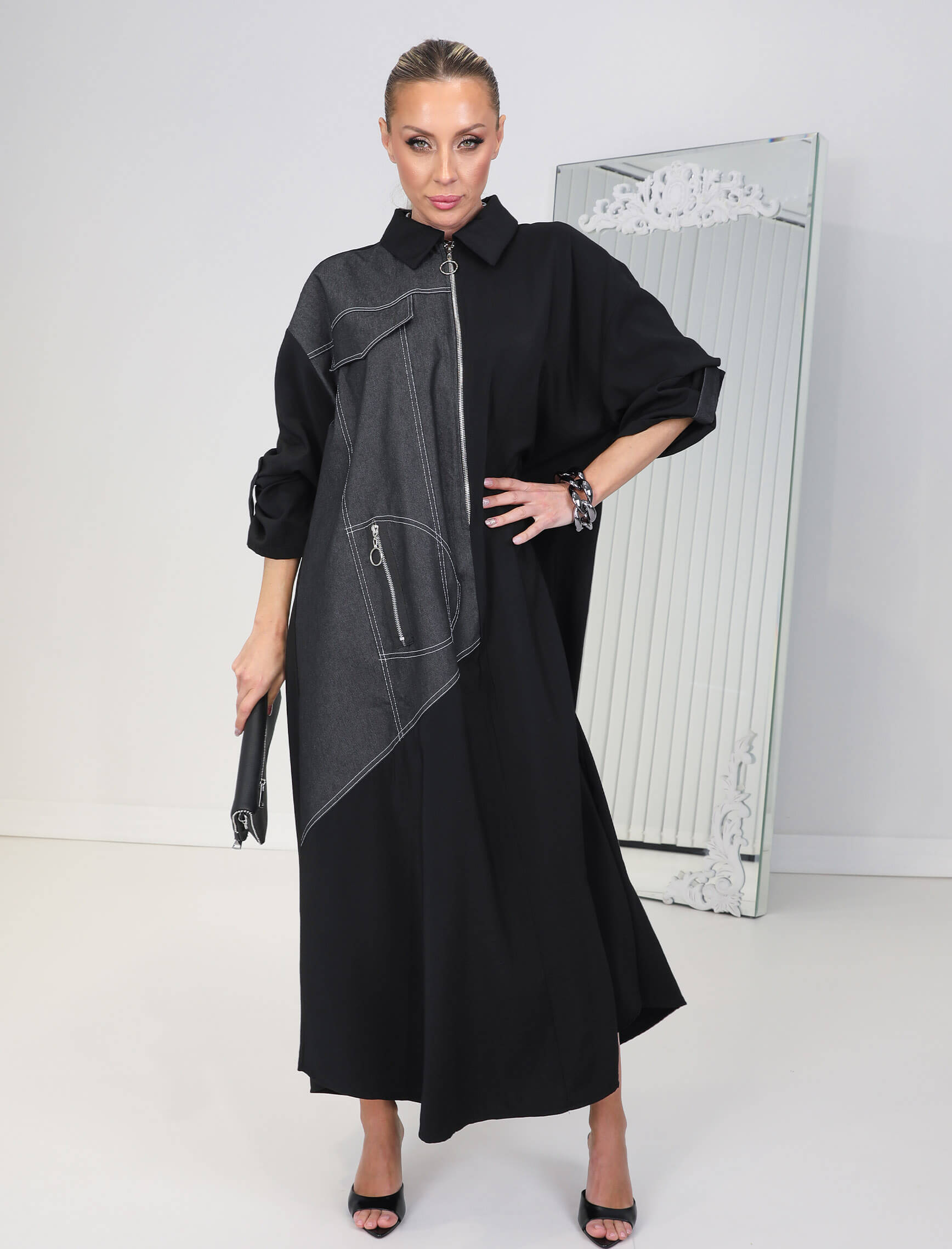 Siyah Kot Garni Joya Elbise - Görsel 5