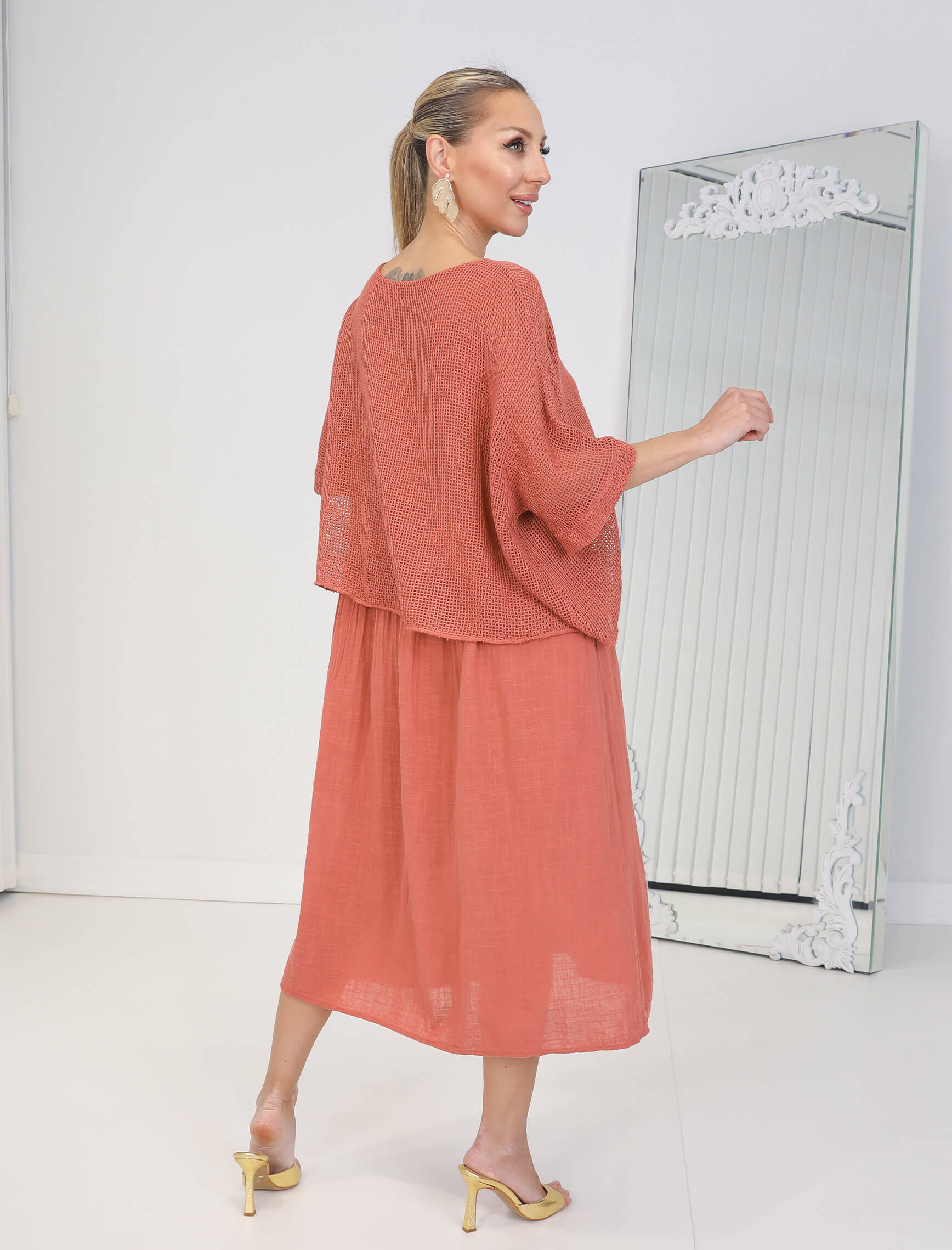 Tarçın File Linen Elbise - Görsel 4