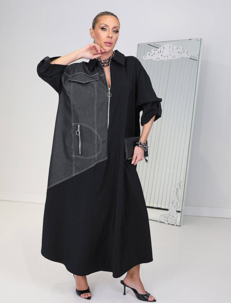 Siyah Kot Garni Joya Elbise