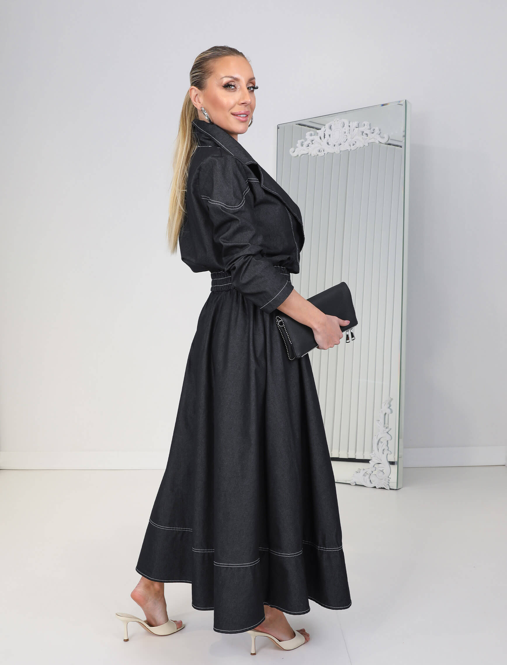 Siyah Jean Etek Ceket Mia Takım - Görsel 9