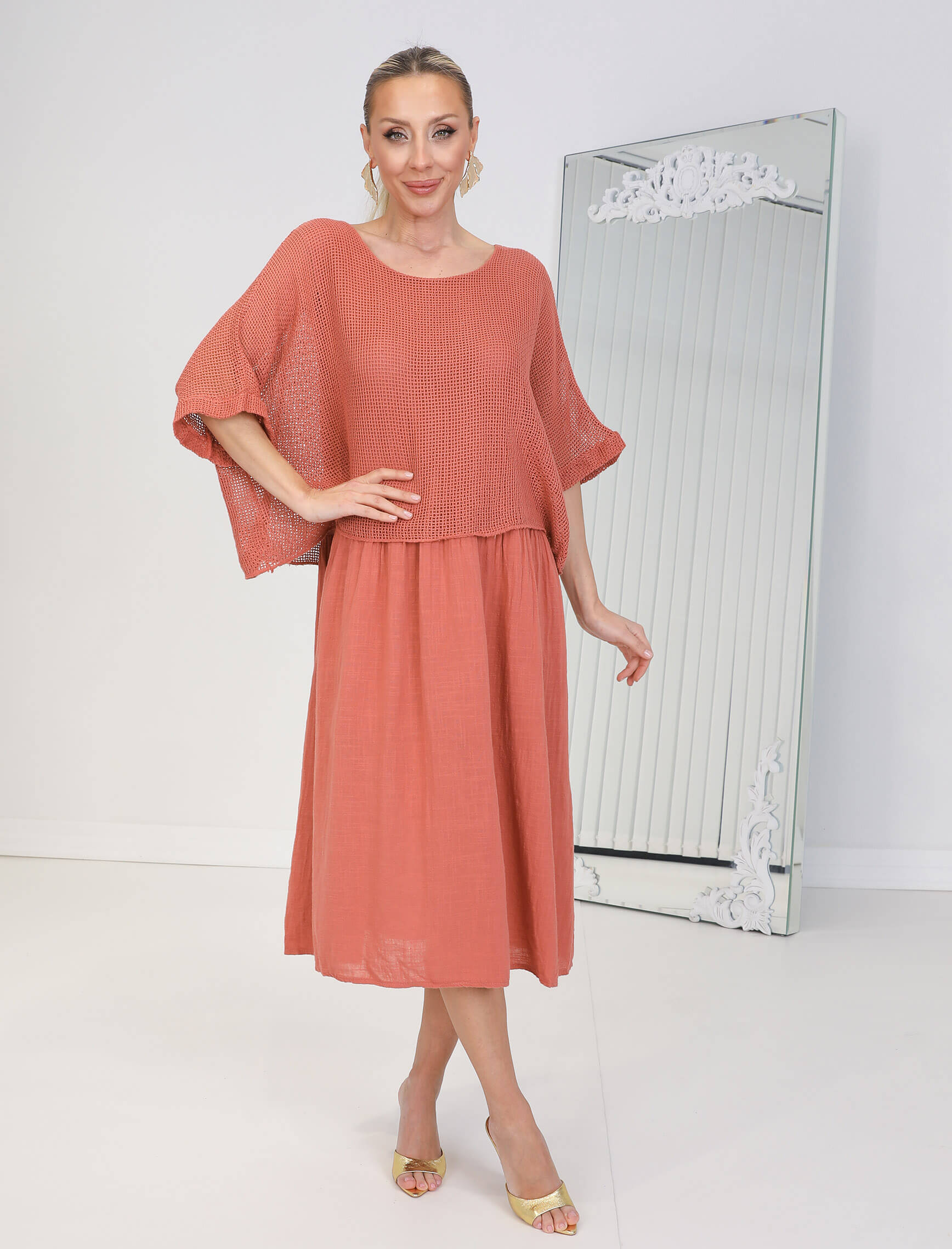 Tarçın File Linen Elbise - Görsel 3