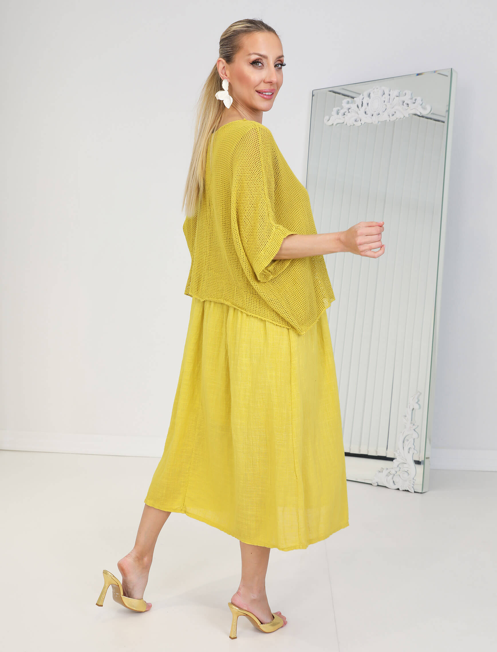 Hardal Linen Elbise - Görsel 4