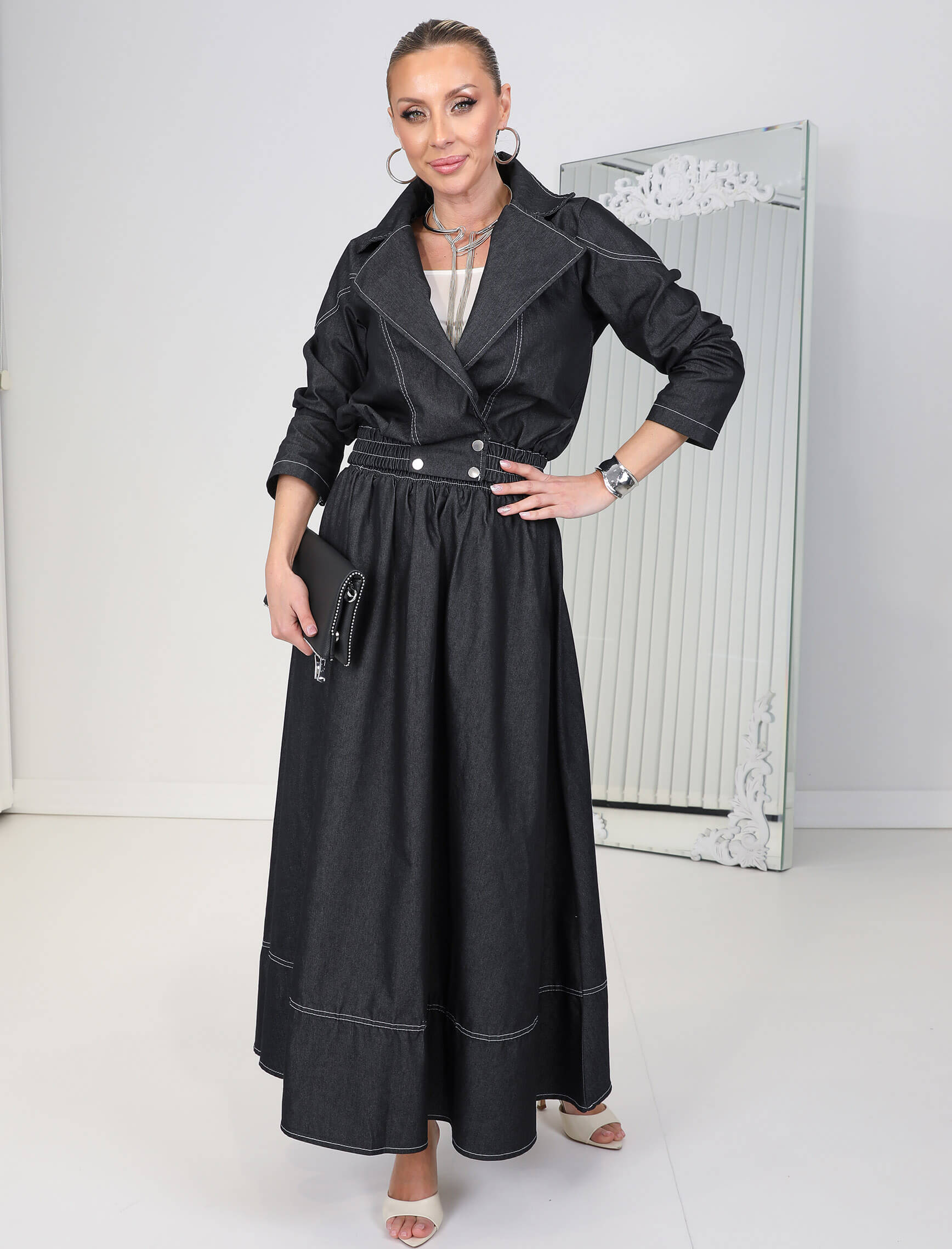 Siyah Jean Etek Ceket Mia Takım - Görsel 8