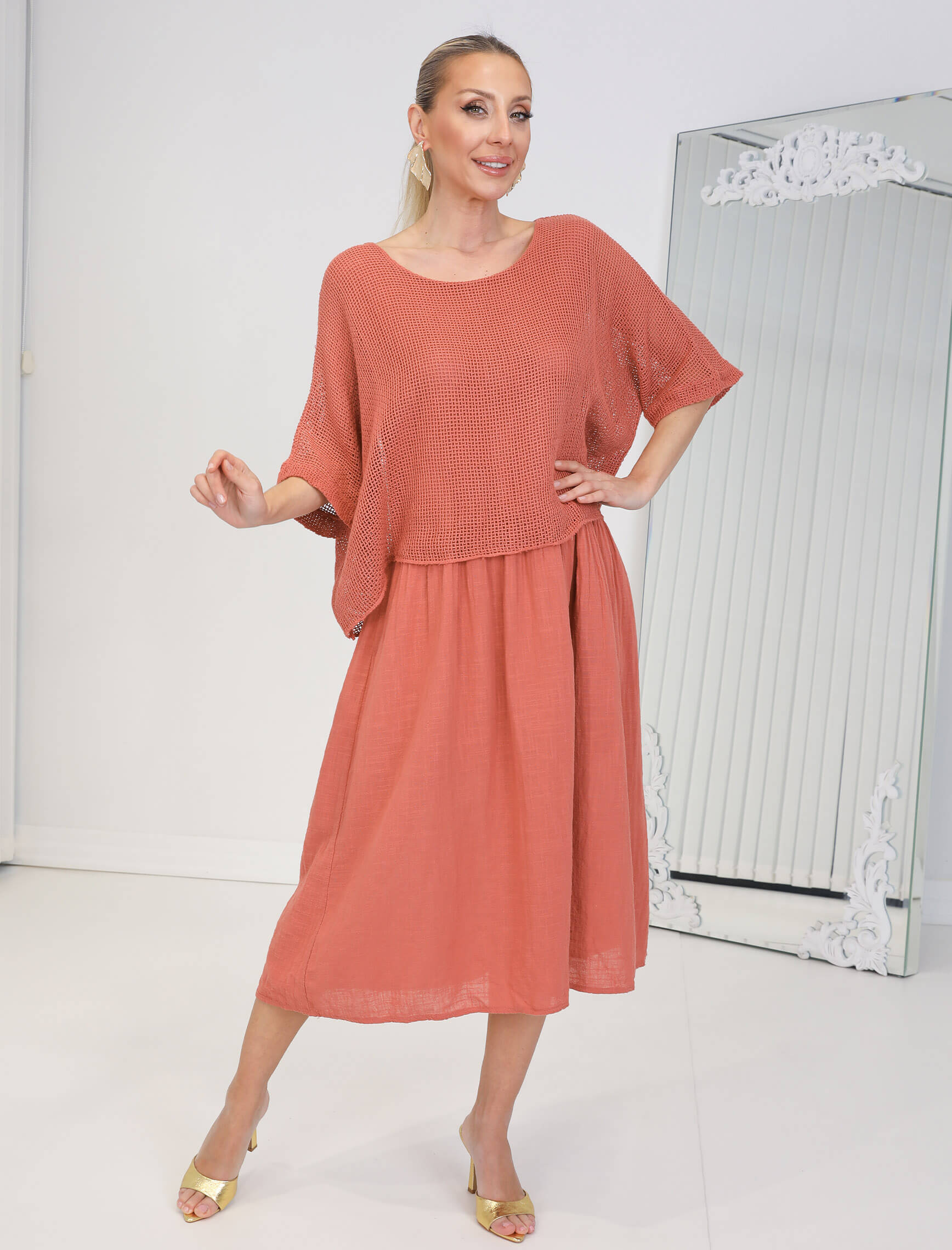 Tarçın File Linen Elbise - Görsel 2