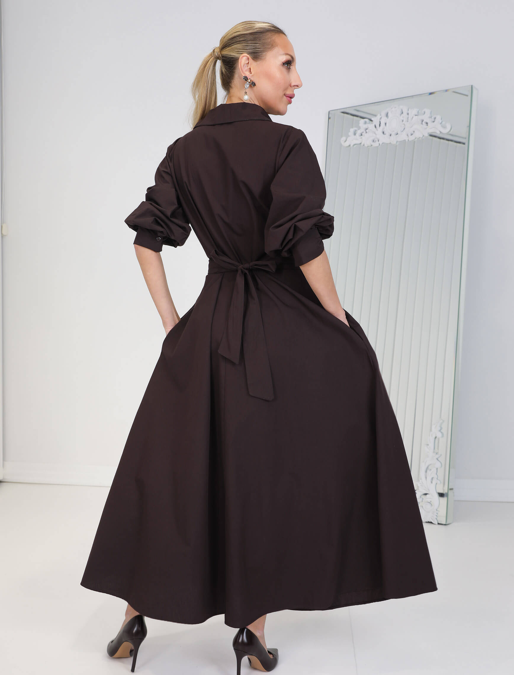 Kahve Nakışlı Fiorette Elbise - Görsel 5