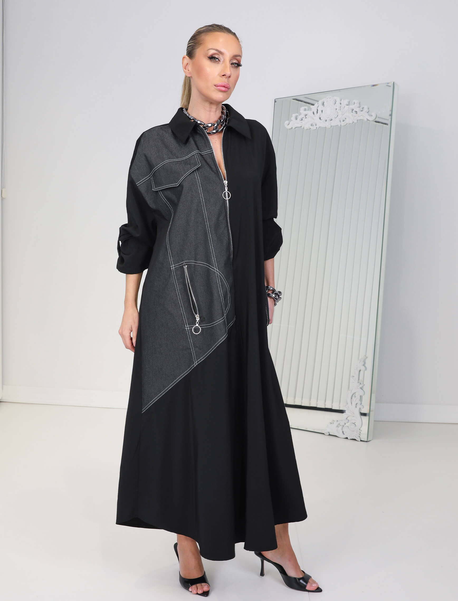 Siyah Kot Garni Joya Elbise - Görsel 3