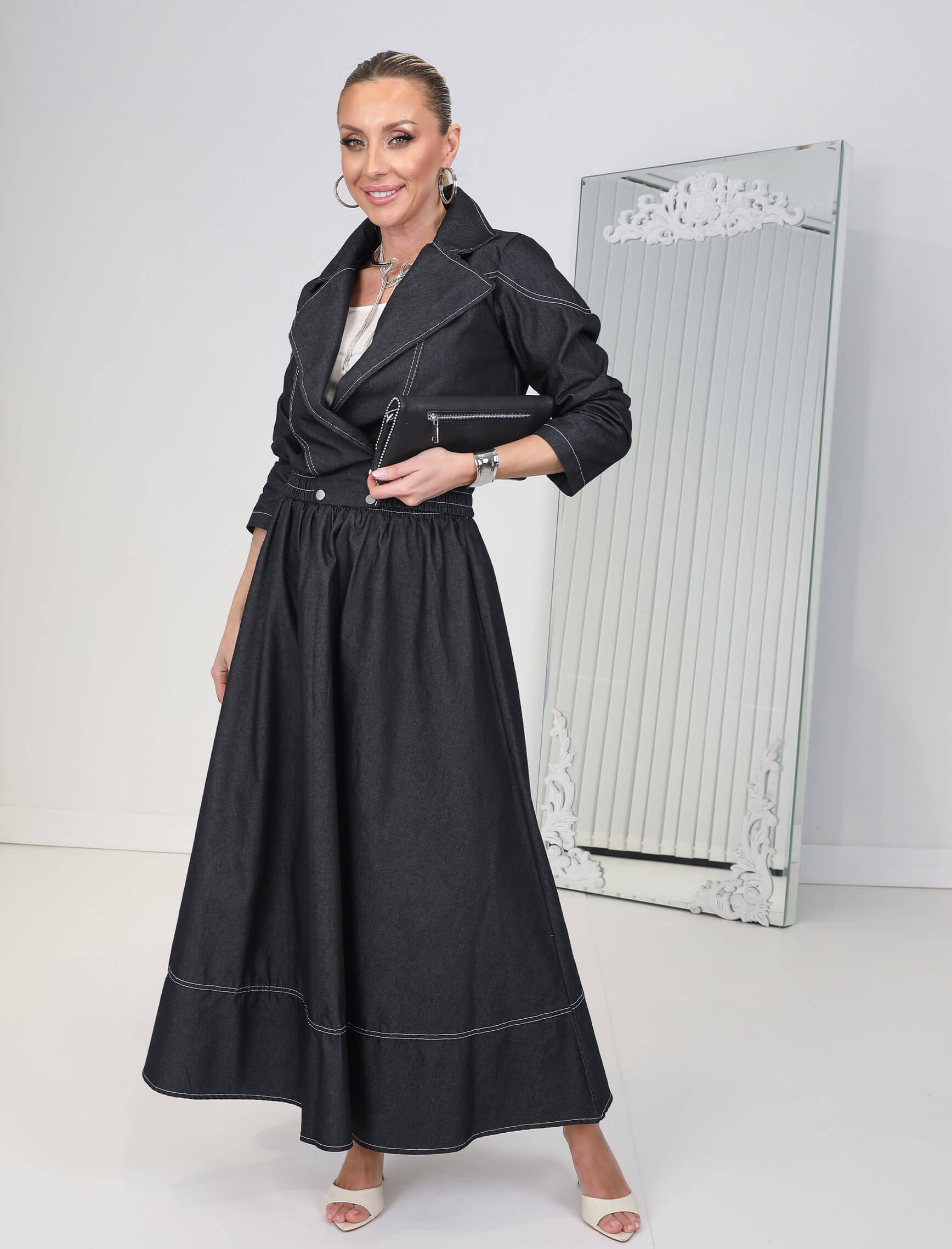 Siyah Jean Etek Ceket Mia Takım - Görsel 7