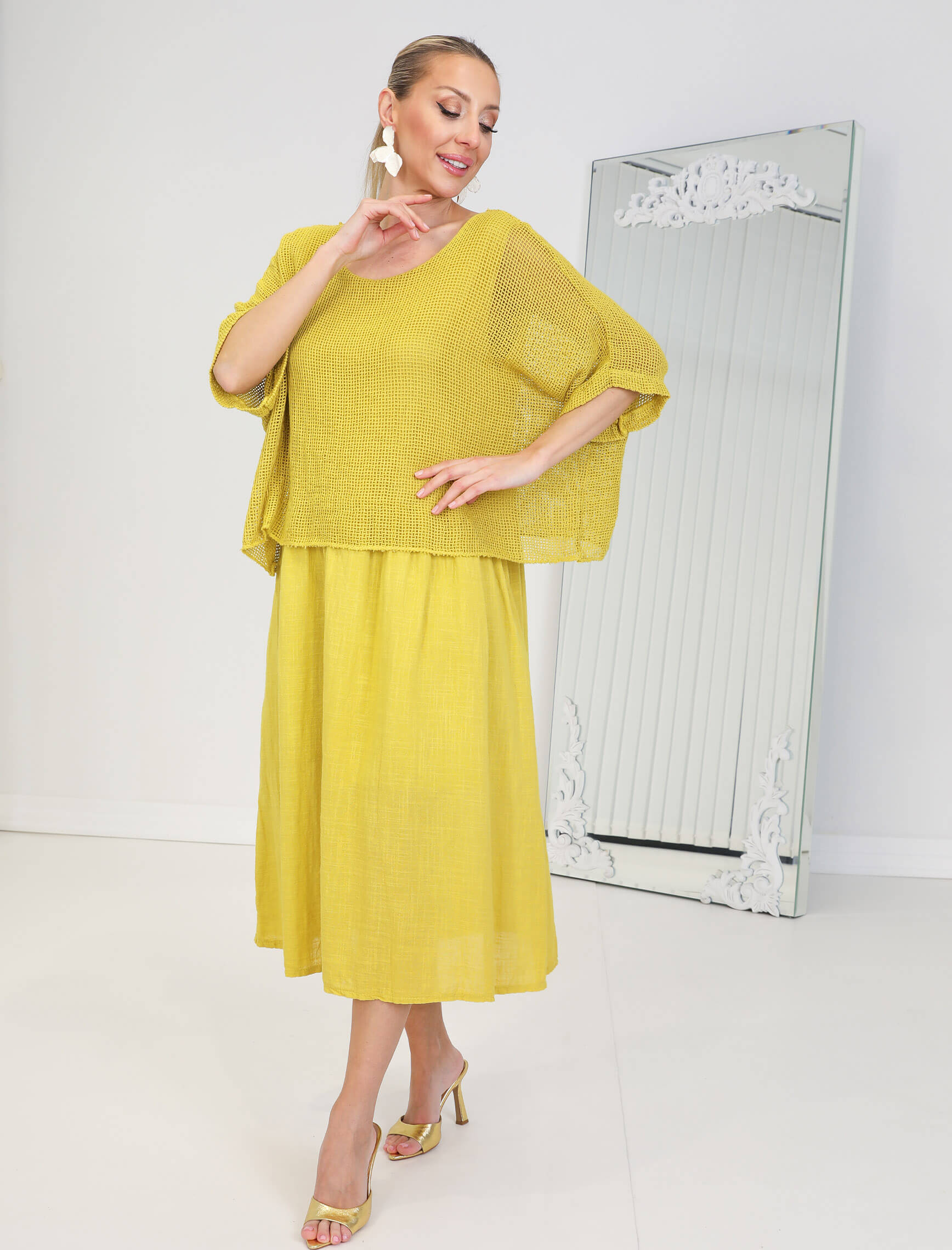 Hardal Linen Elbise - Görsel 2