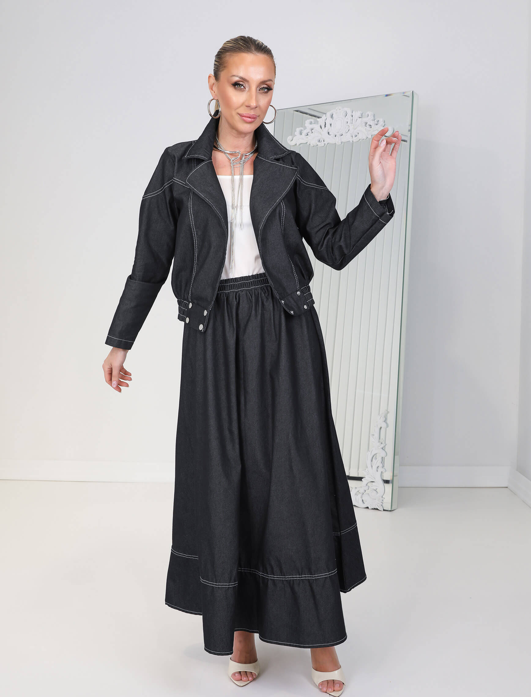 Siyah Jean Etek Ceket Mia Takım - Görsel 6