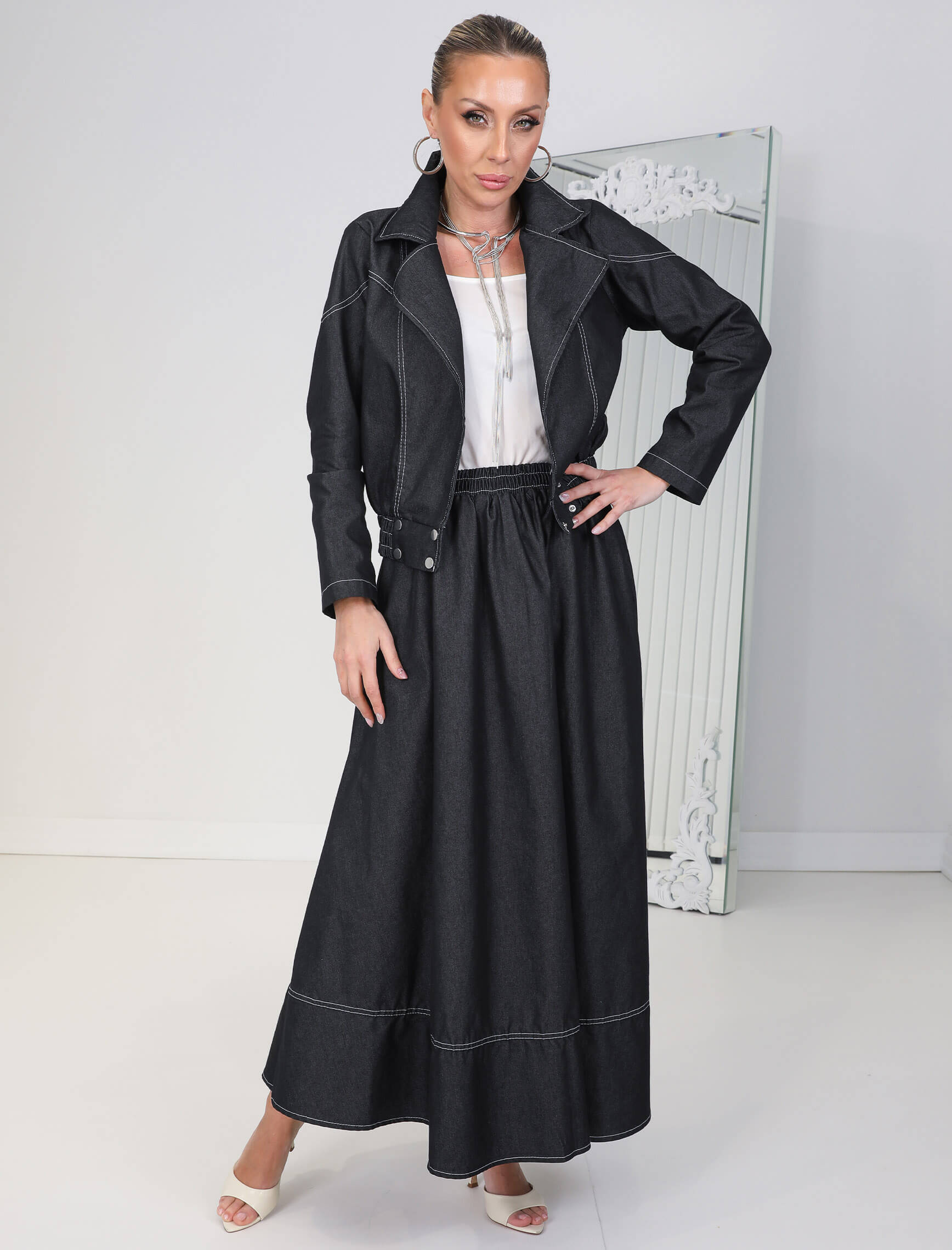 Siyah Jean Etek Ceket Mia Takım - Görsel 5