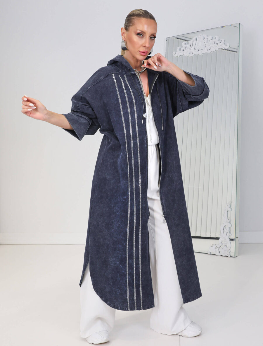 Lacivert Yıkama Gümüş Taşlı Kap