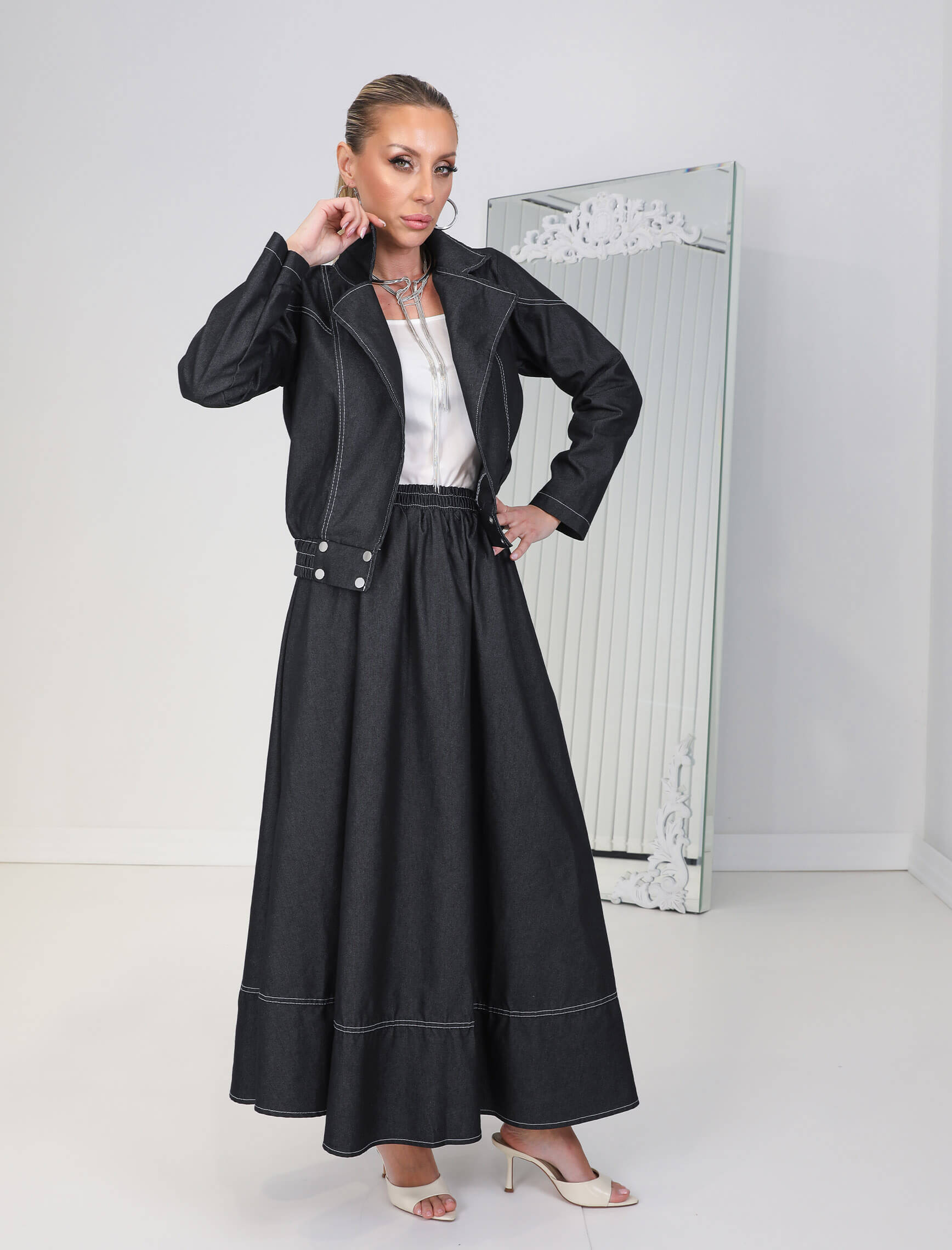 Siyah Jean Etek Ceket Mia Takım