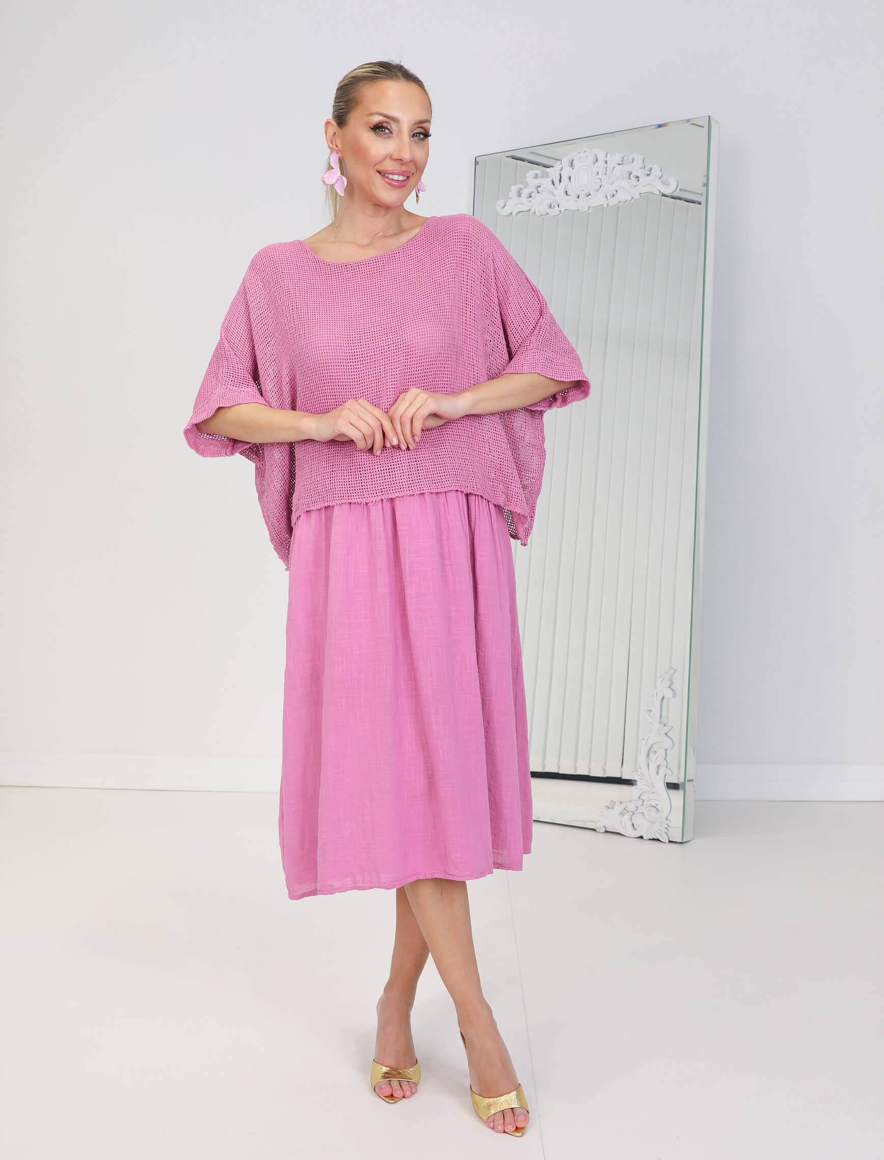 Gül Kurusu Linen Elbise - Görsel 3