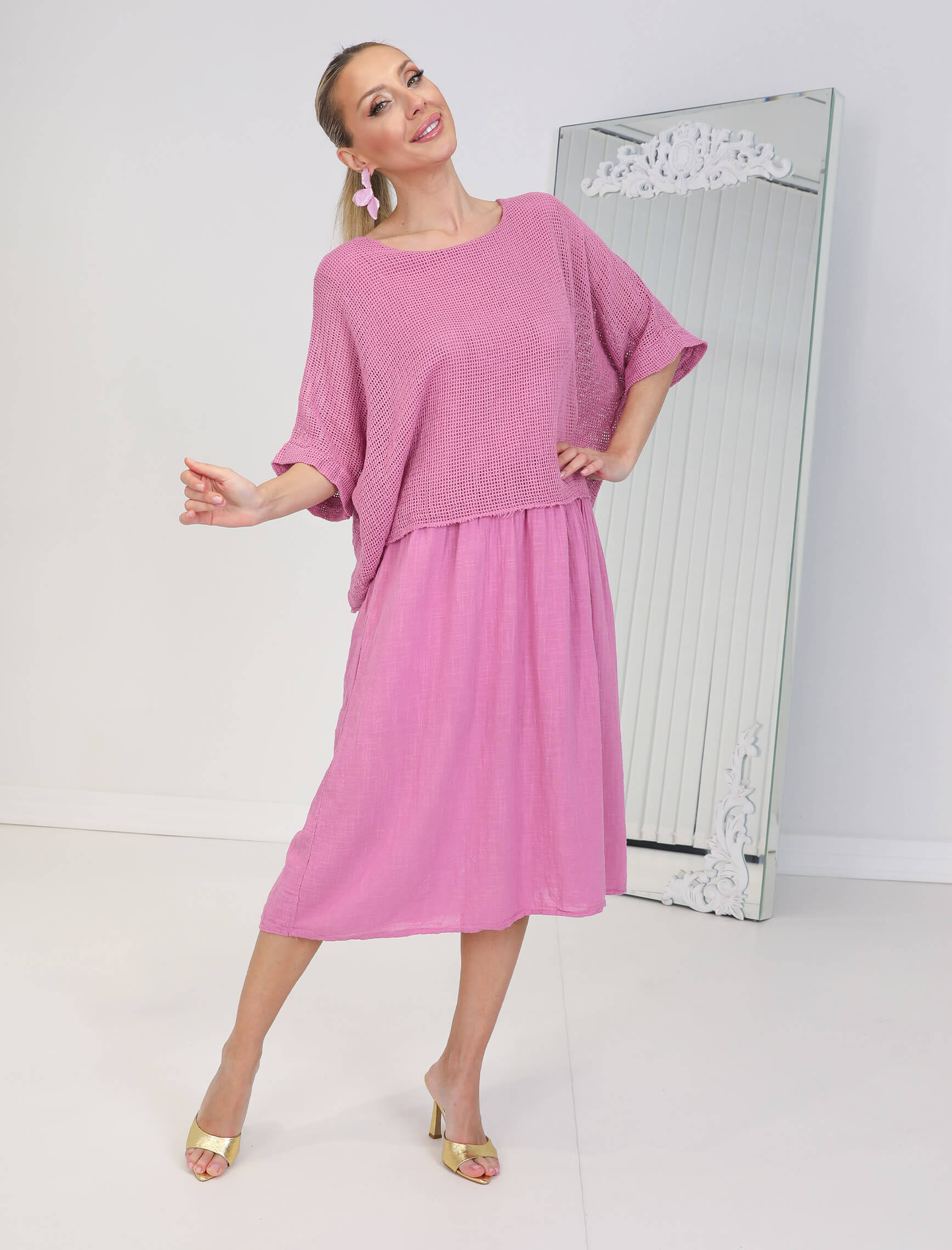 Gül Kurusu Linen Elbise