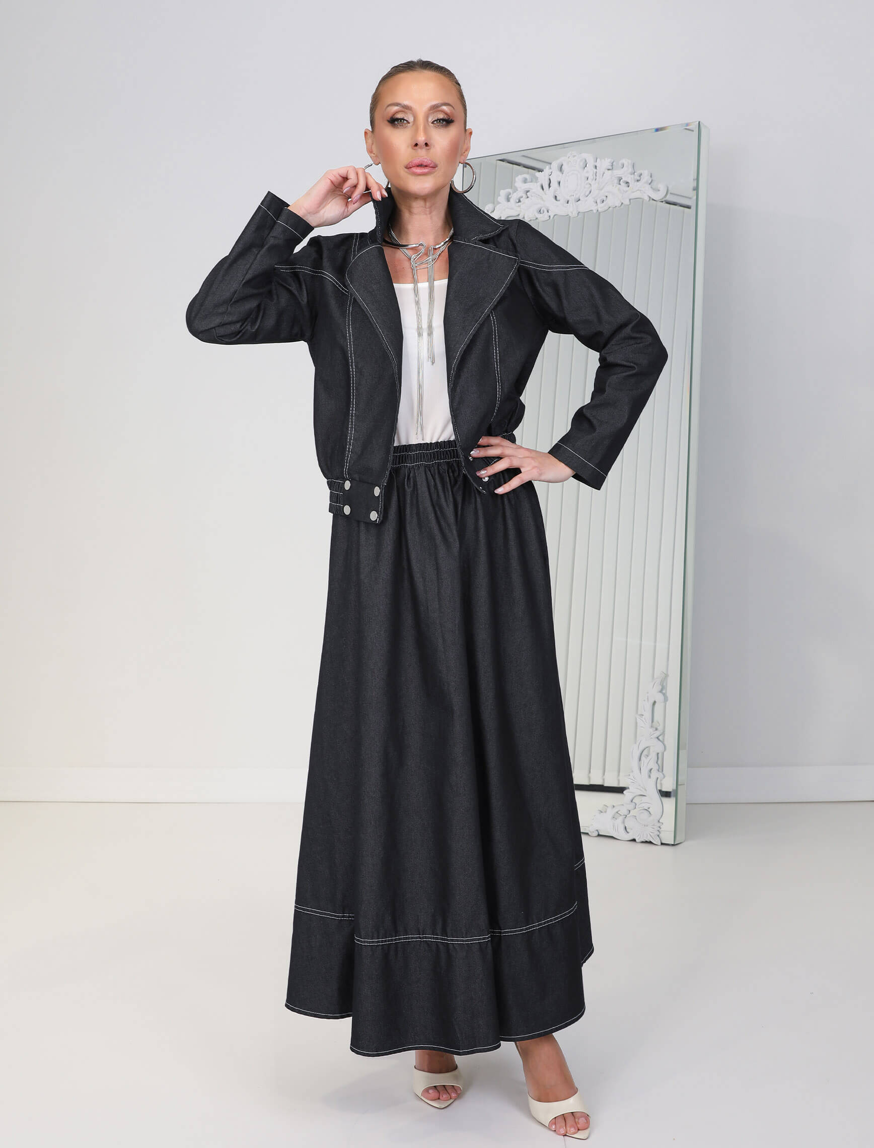 Siyah Jean Etek Ceket Mia Takım - Görsel 3