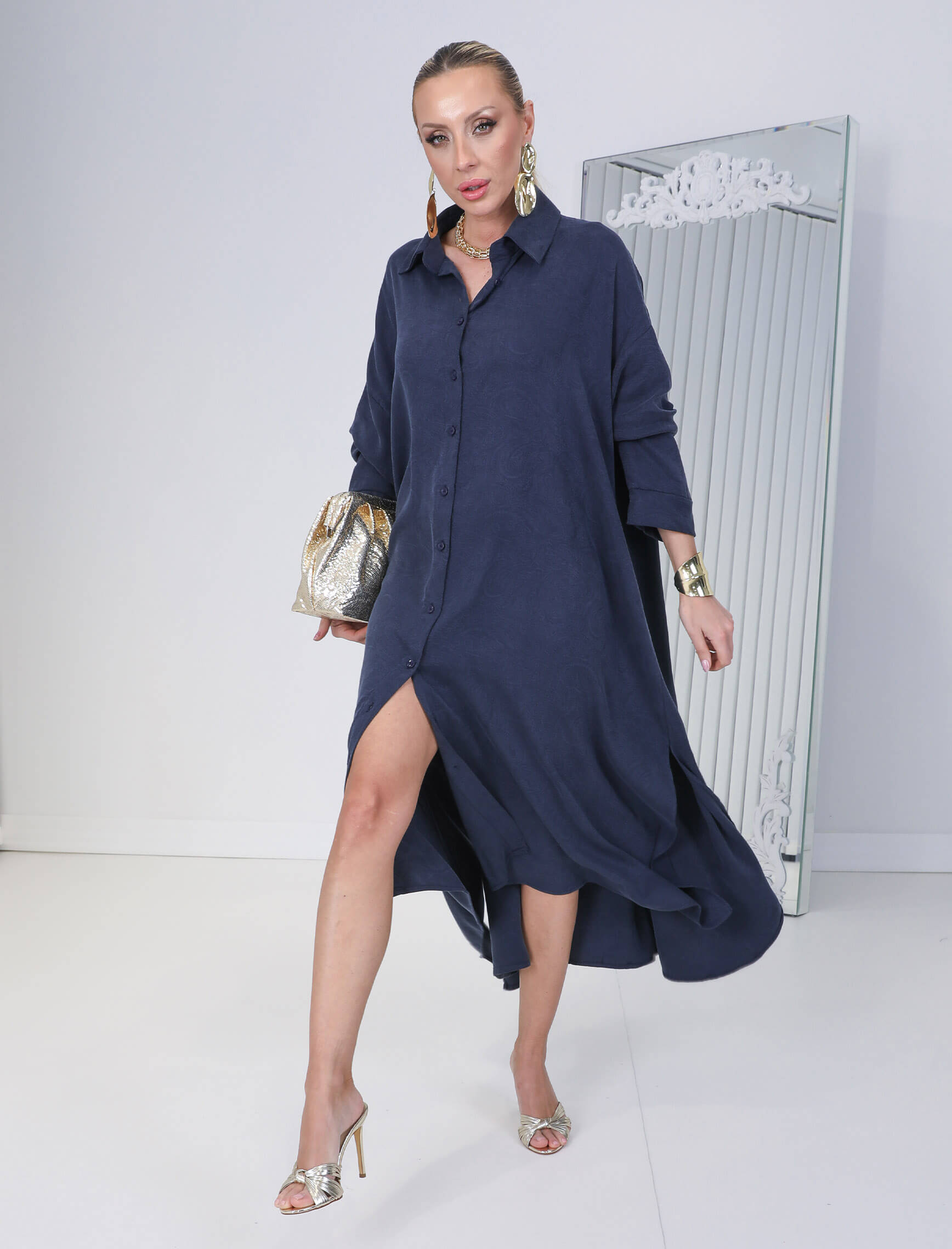 İndigo Şal Desenli Norma Tunik - Elbise - Görsel 5