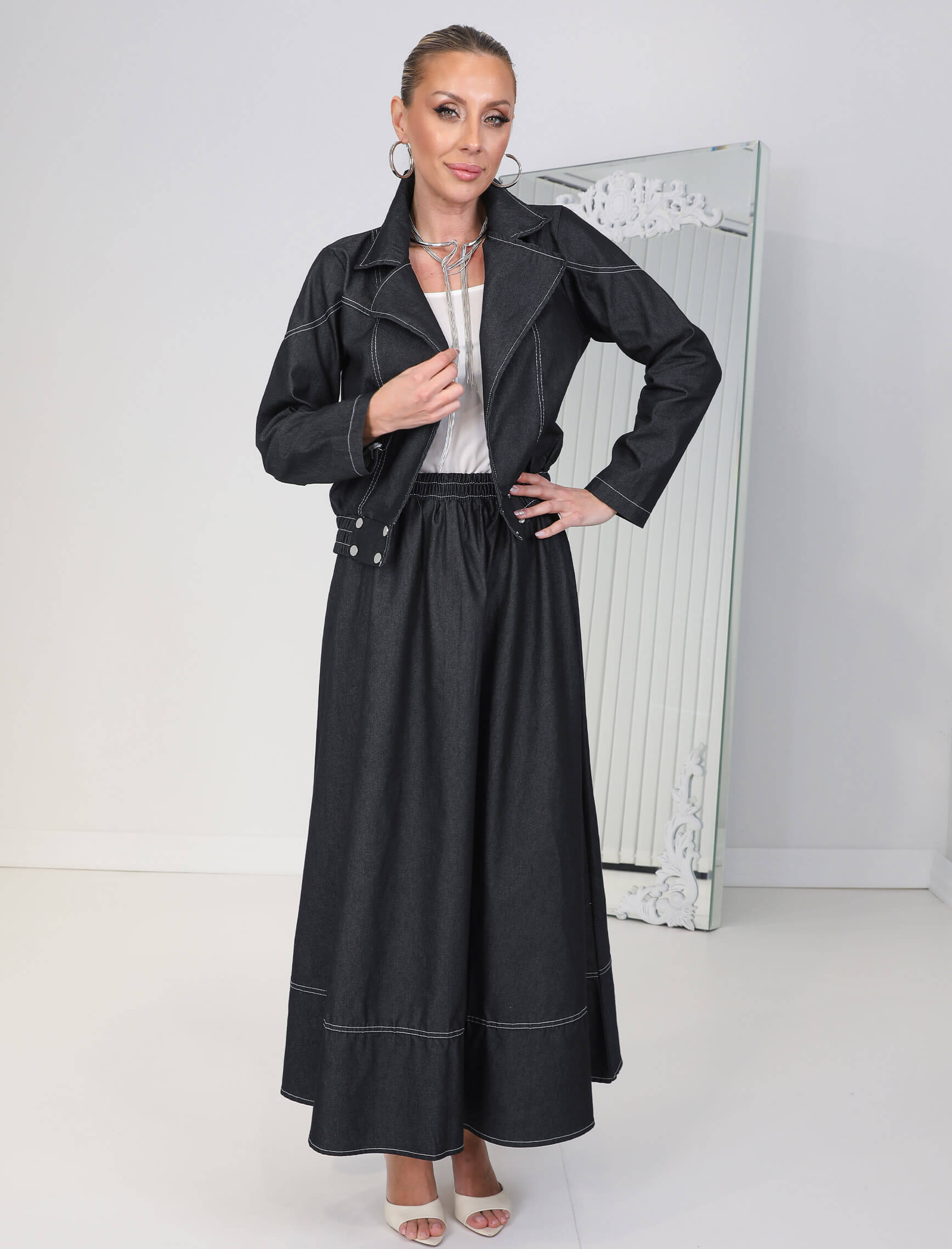 Siyah Jean Etek Ceket Mia Takım - Görsel 2