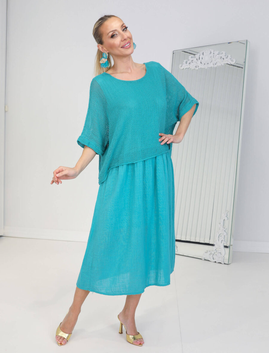 Turkuaz Linen Elbise