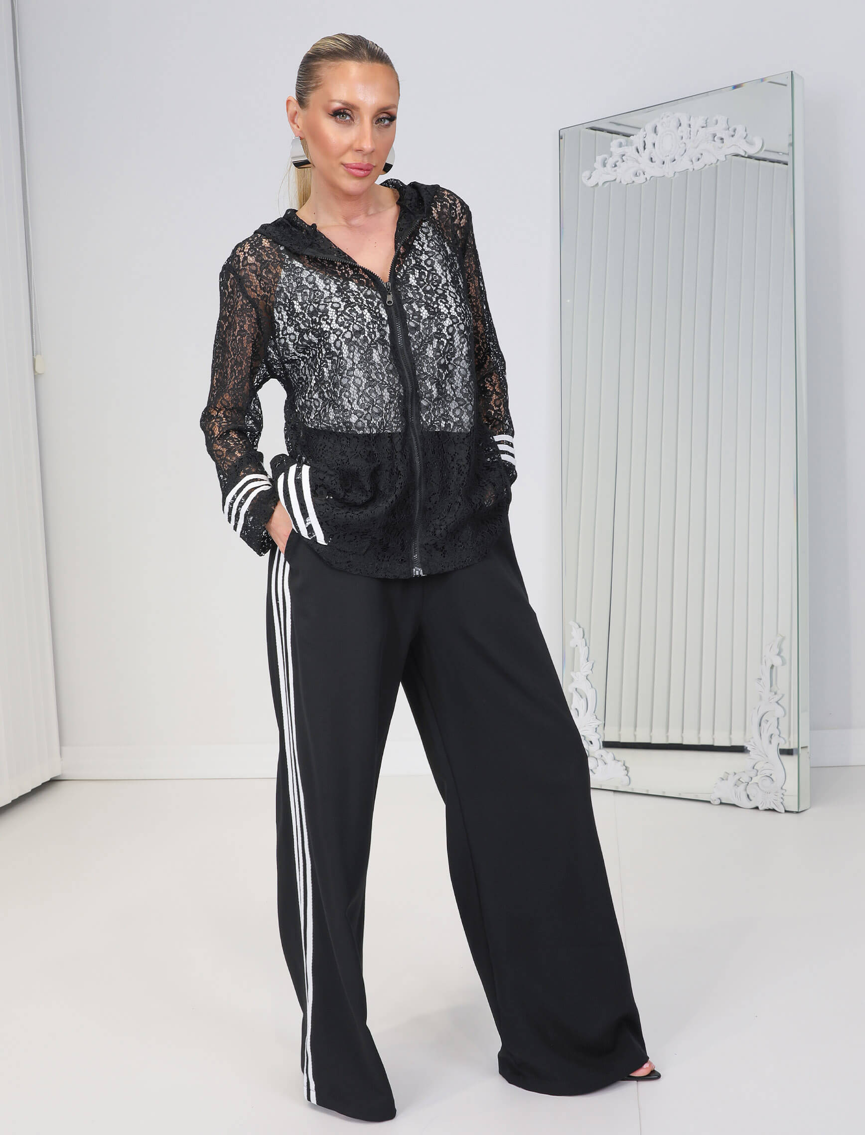 Dantelli Şeritli Travia Takım