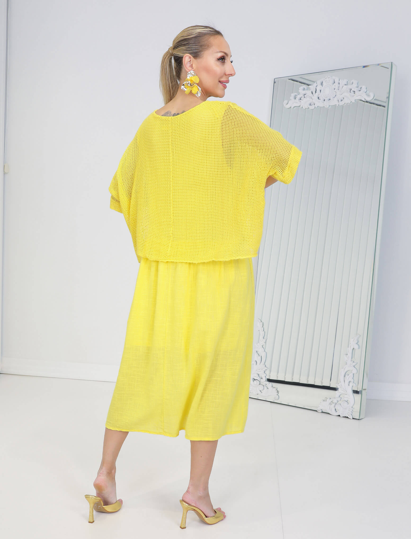 Sarı Linen Elbise - Görsel 5