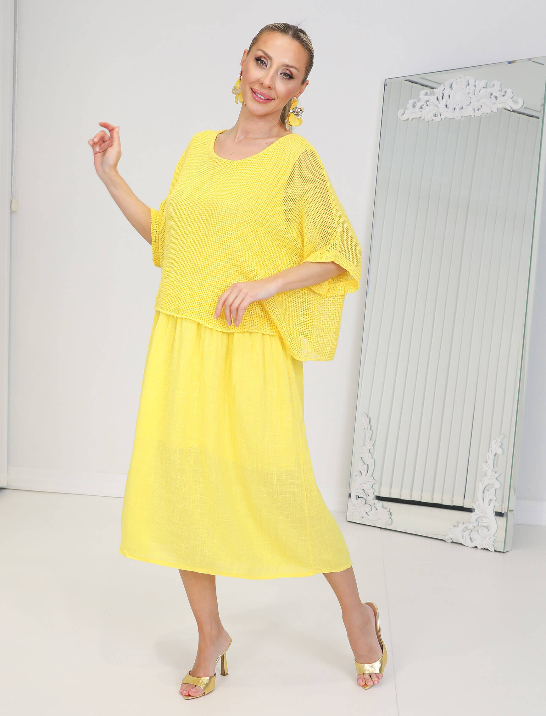 Sarı Linen Elbise - Görsel 4