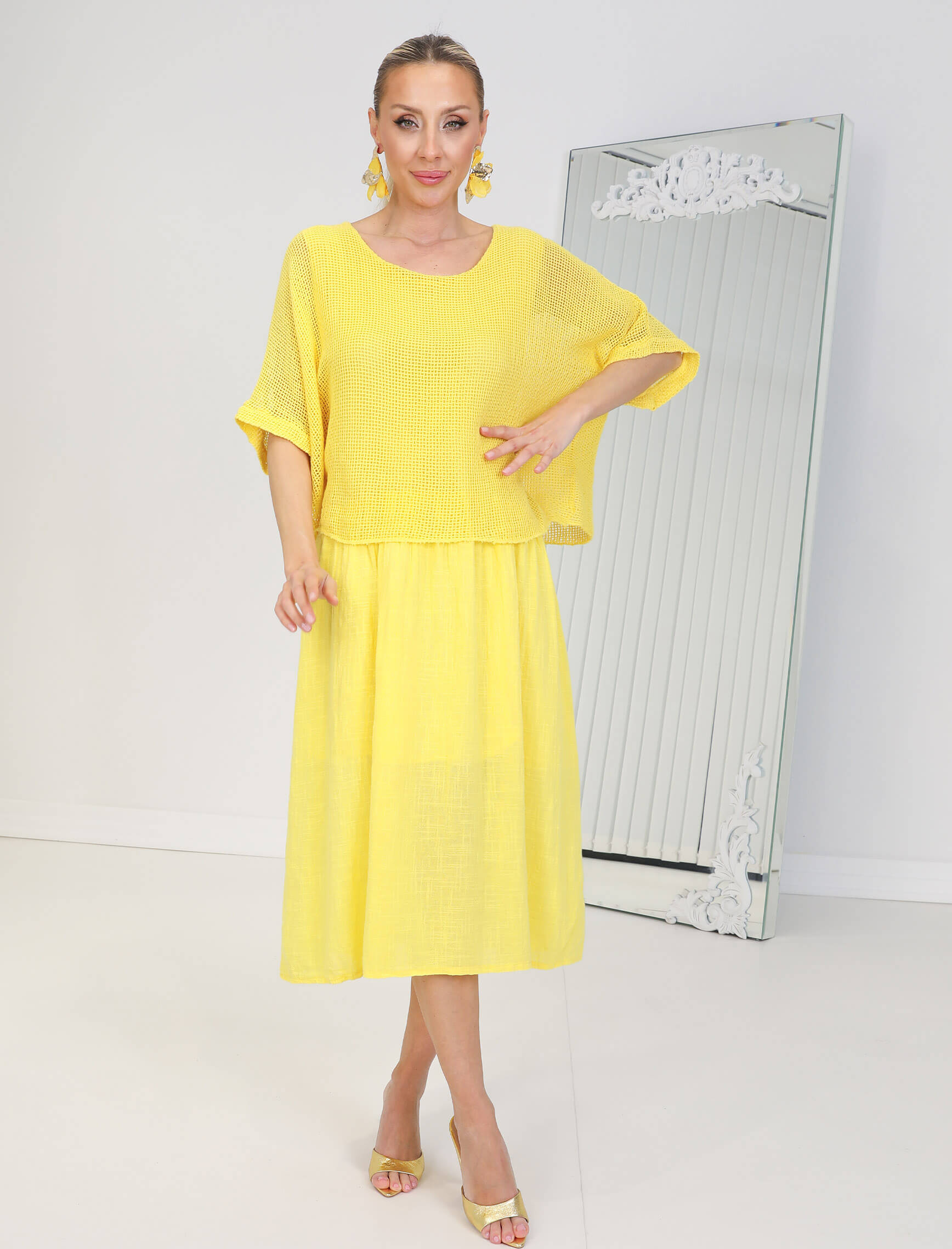 Sarı Linen Elbise - Görsel 3