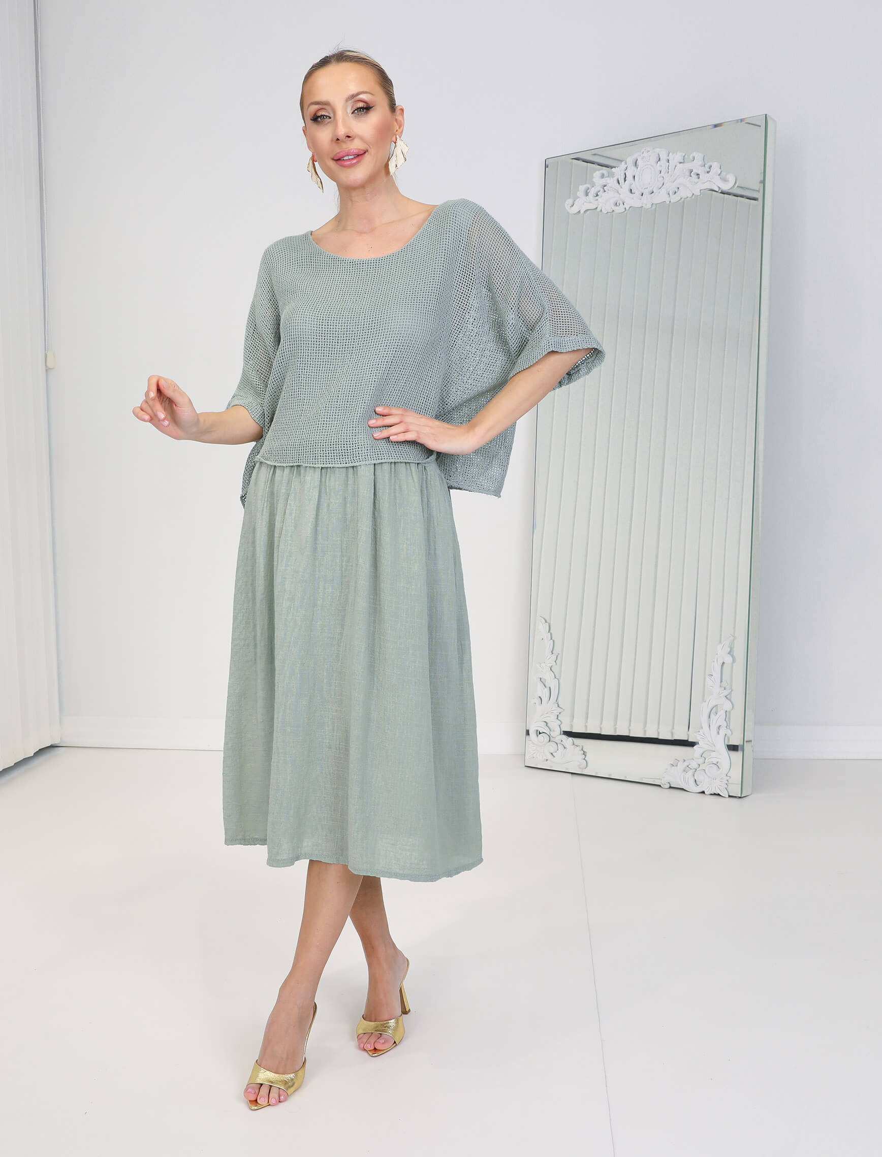 Mint Linen Elbise - Görsel 2