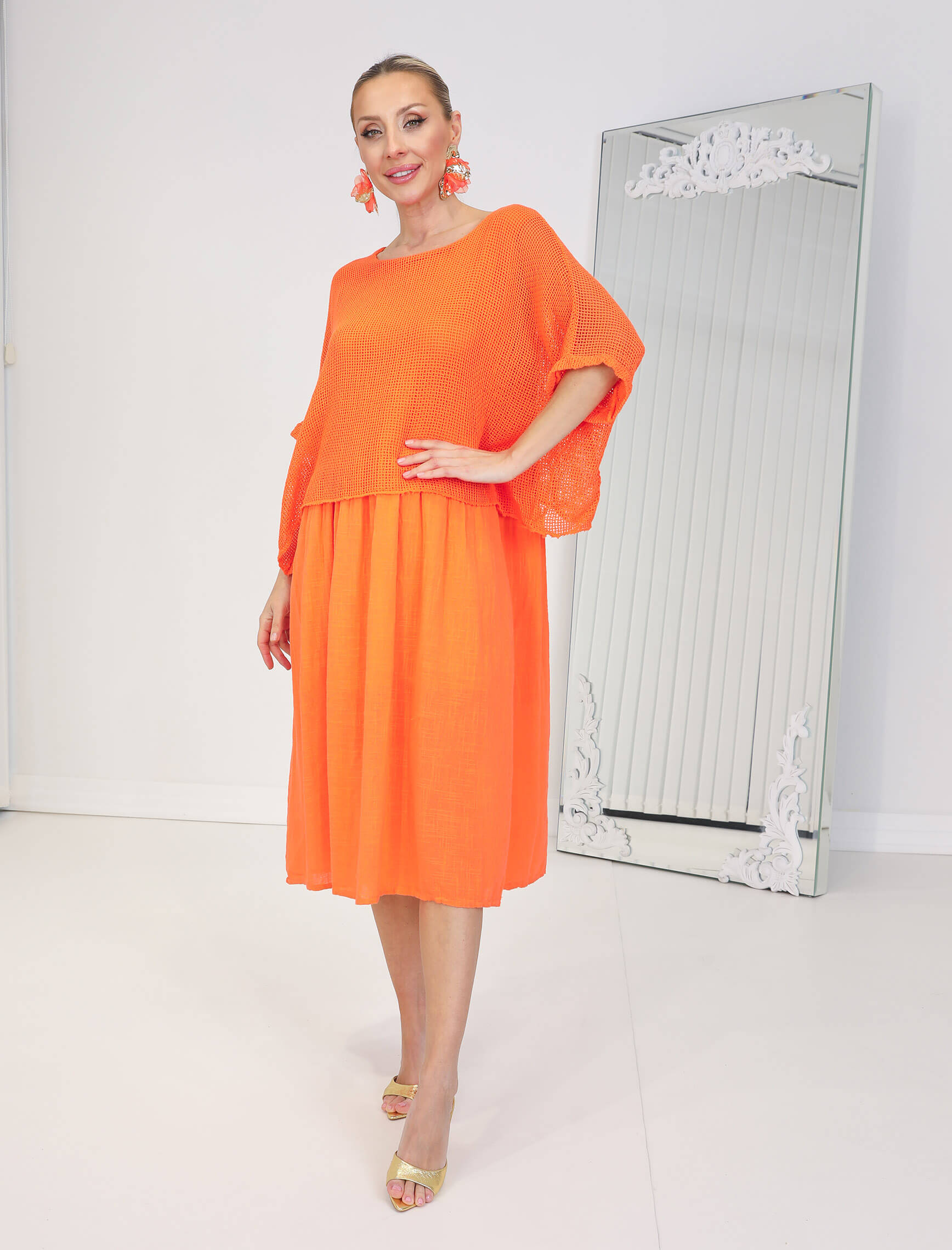 Turuncu Linen Elbise - Görsel 2