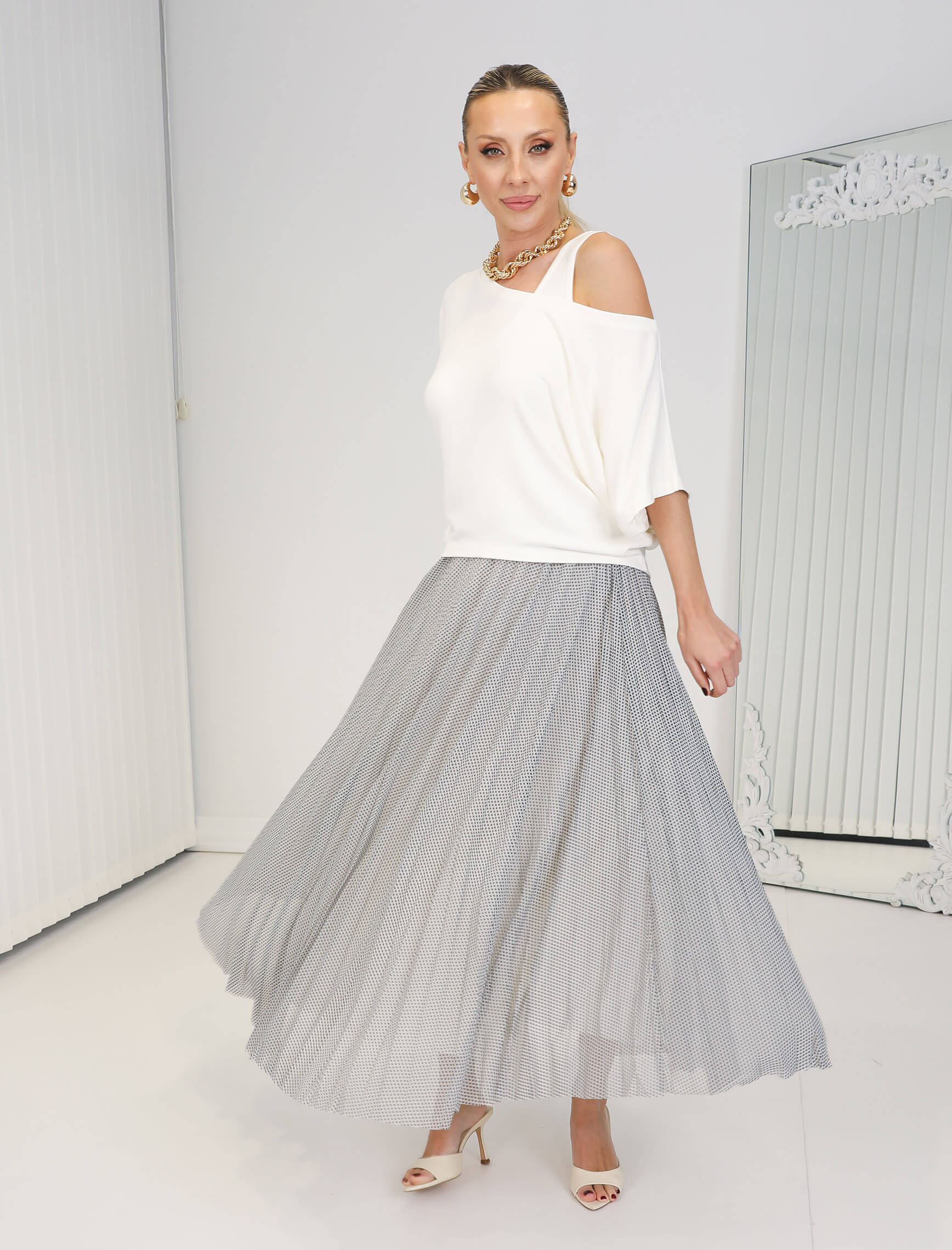 Ekru Puantiye İkili Lunares Elbise - Görsel 6