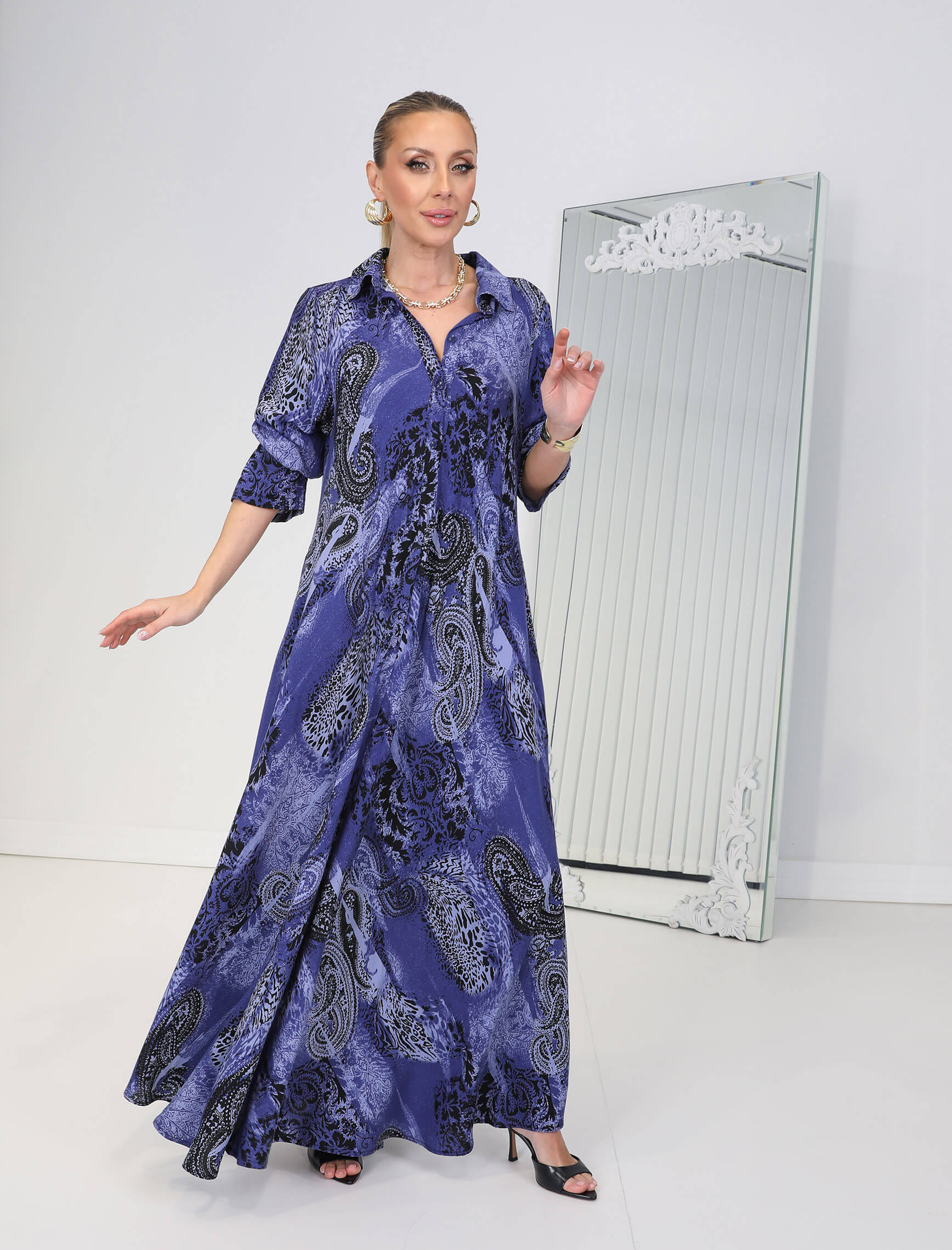 Laci Şal Desen Piare Elbise - Görsel 3