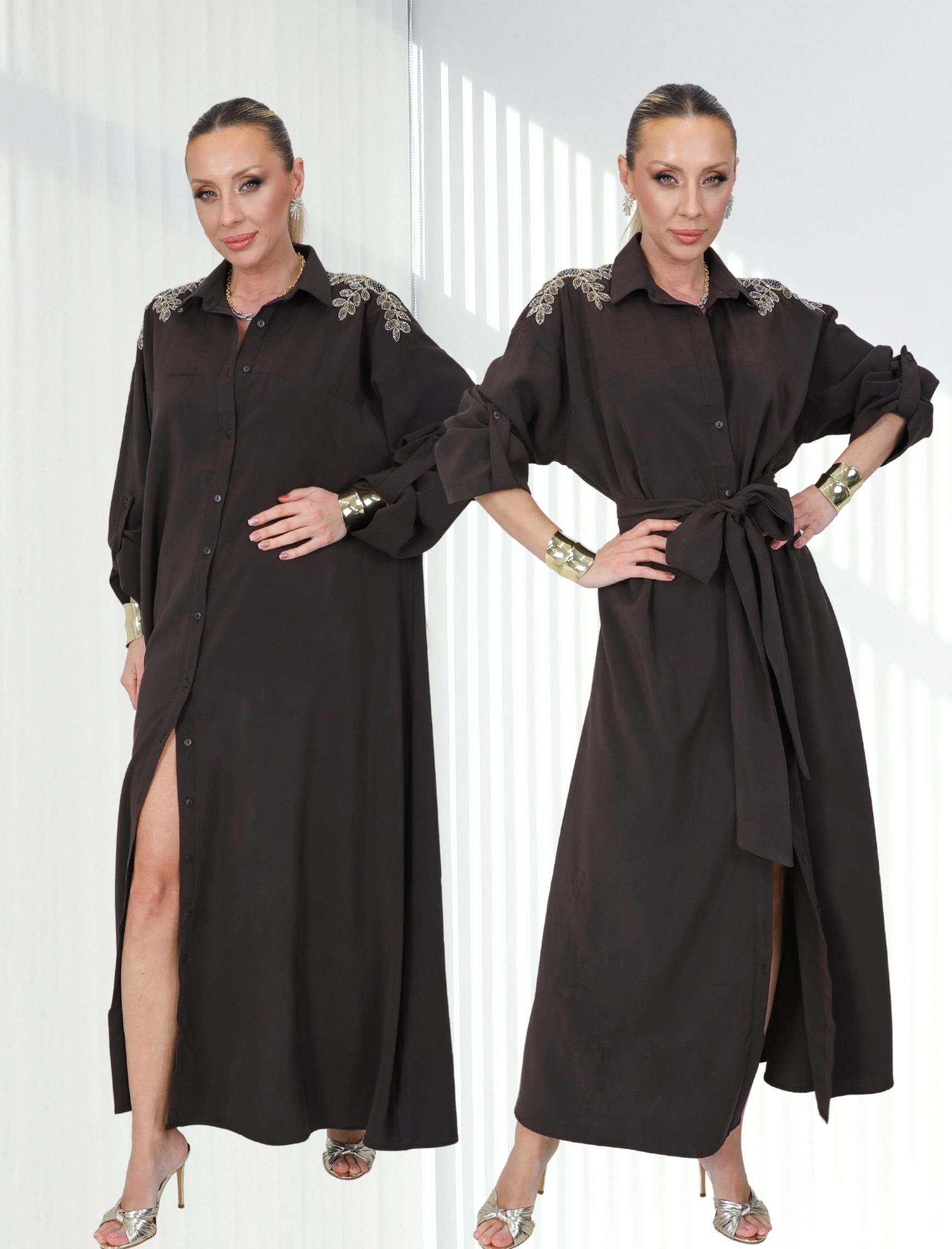 Kahve Mihra Gömlek Elbise