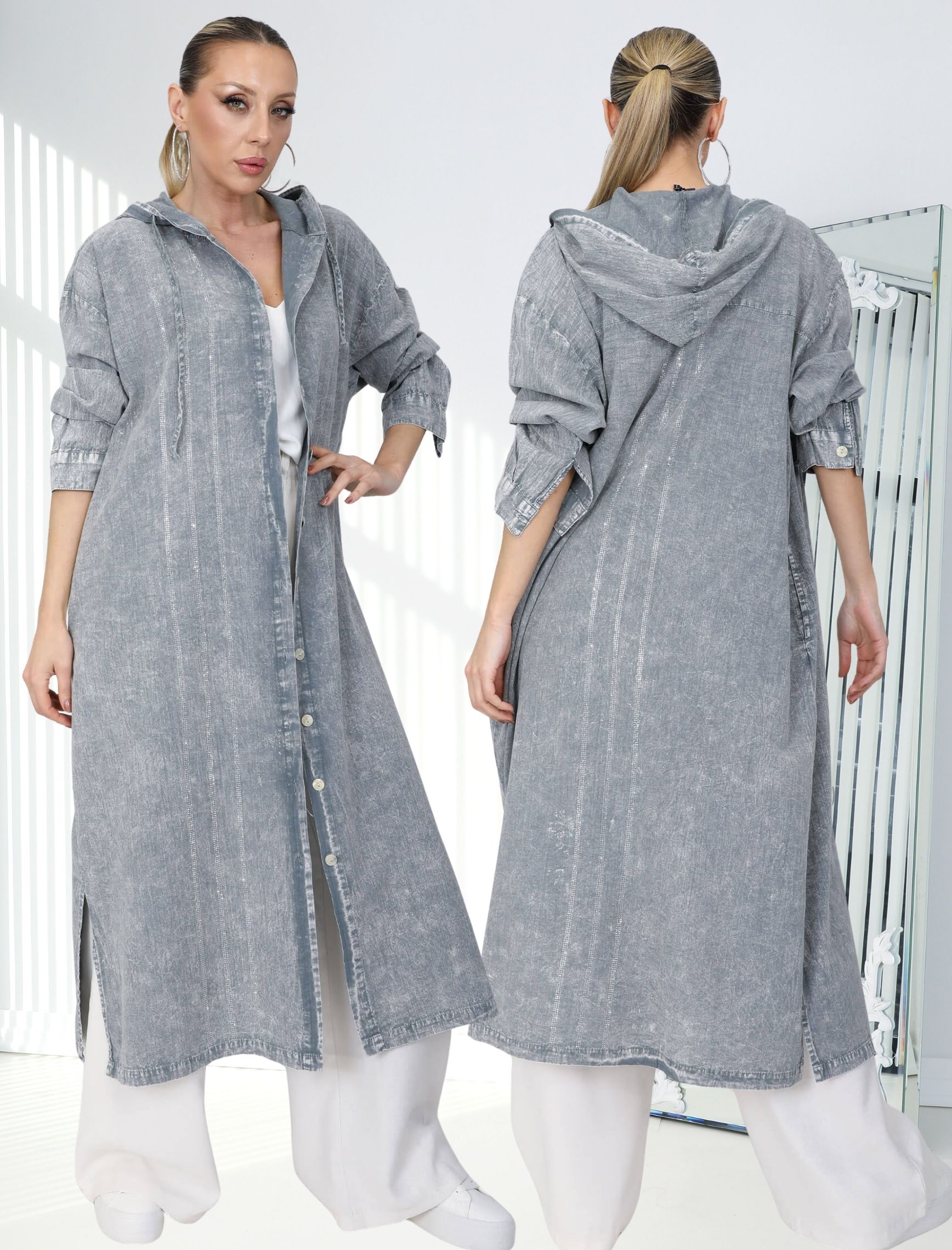 Gri Elena Keten Elbise - Kap