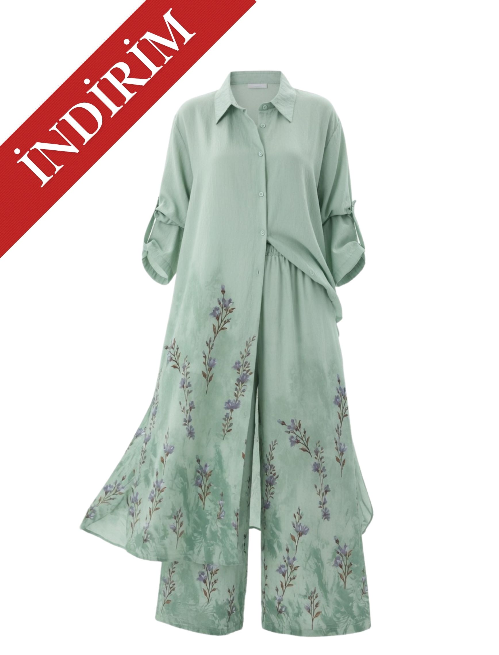 Mint Pembe Kiraz Çiçeği Tunik Takım - OUTLET