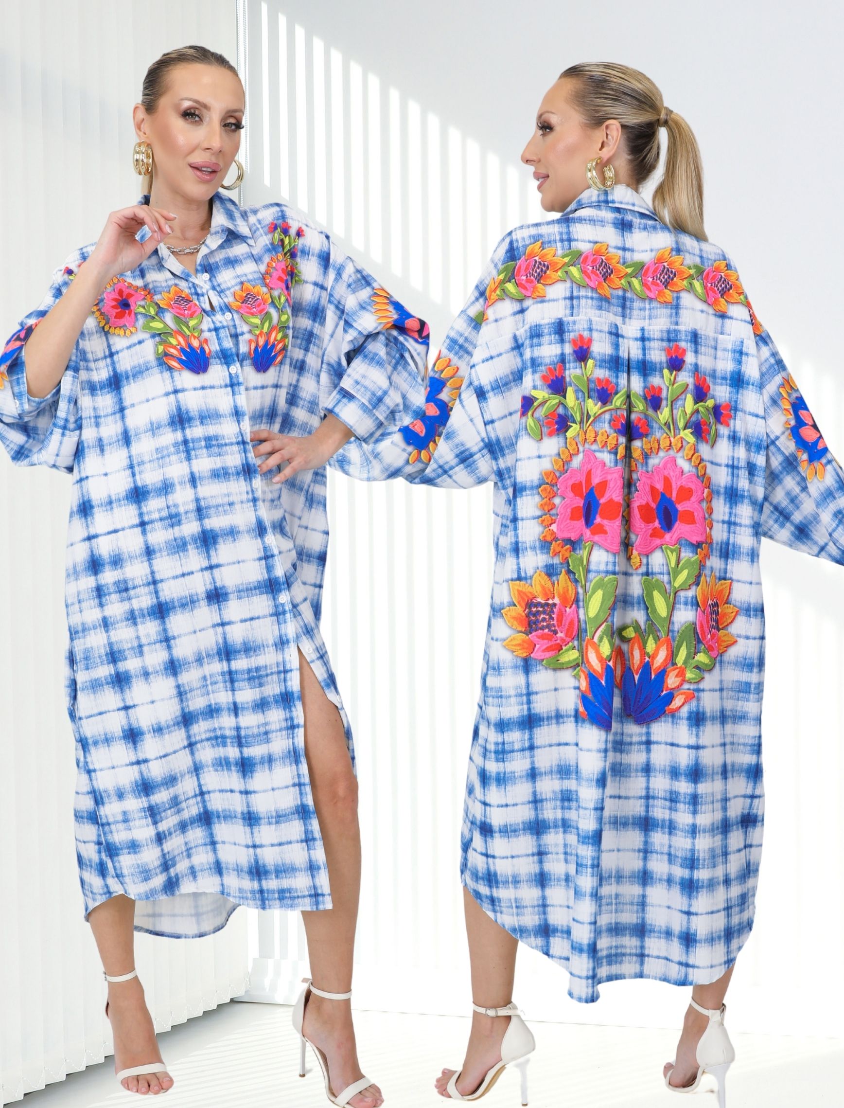 Saks Beyez Ekose Fresca Gömlek Elbise