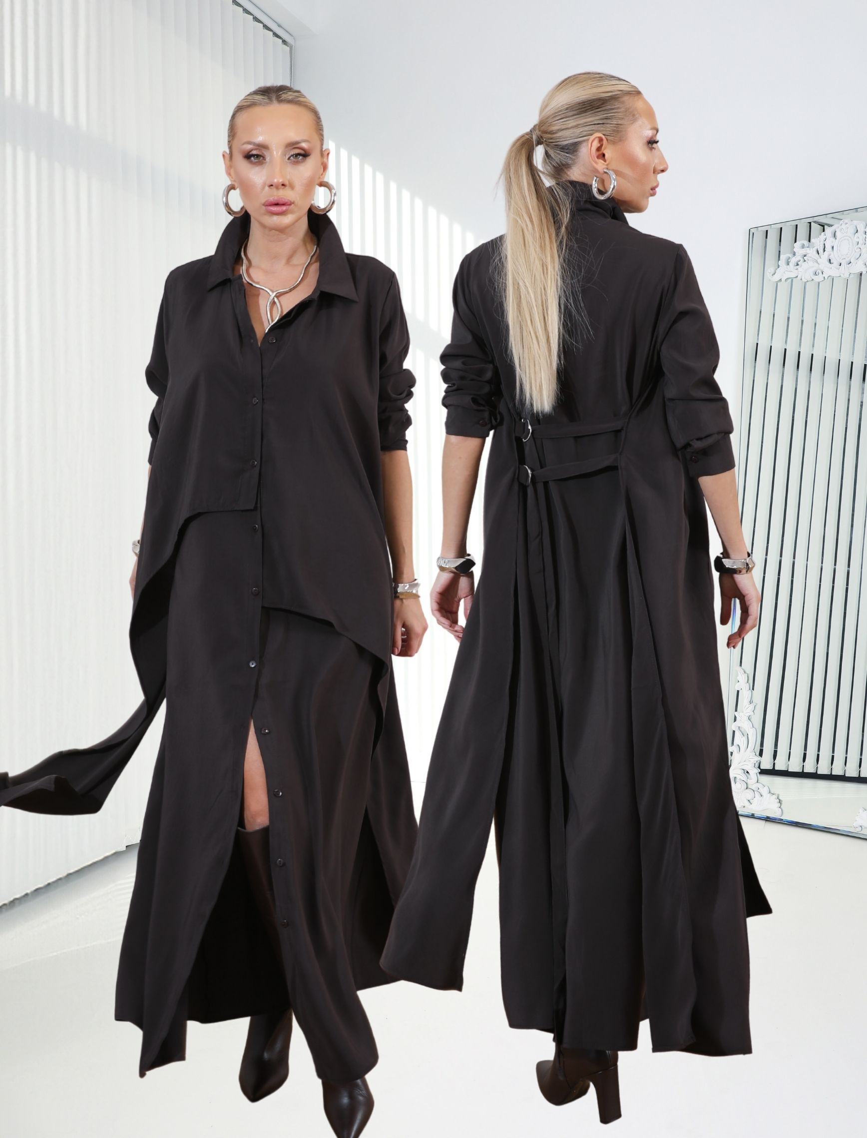 Koyu Kahverengi Vestido Gömlek Elbise