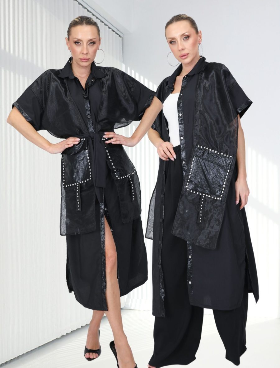 Siyah Organze Tasarım Blanco Elbise - Kap