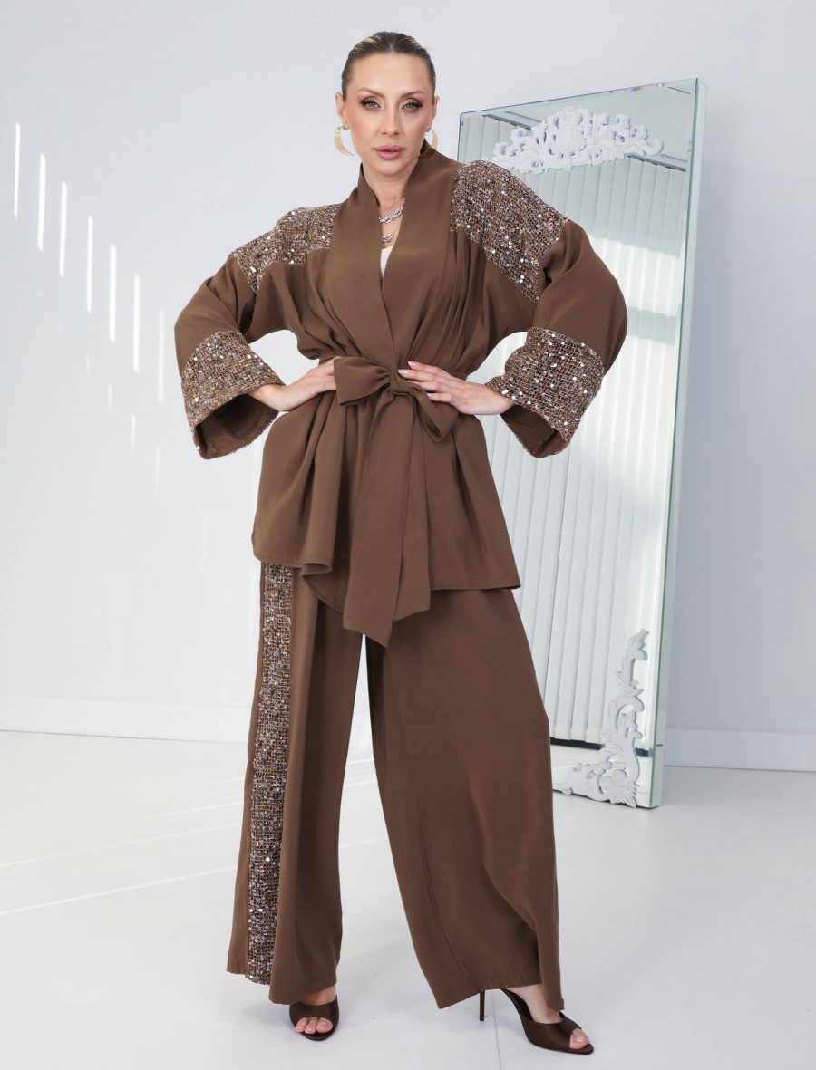 Kahverengi Payetli Fresca İkili Takım